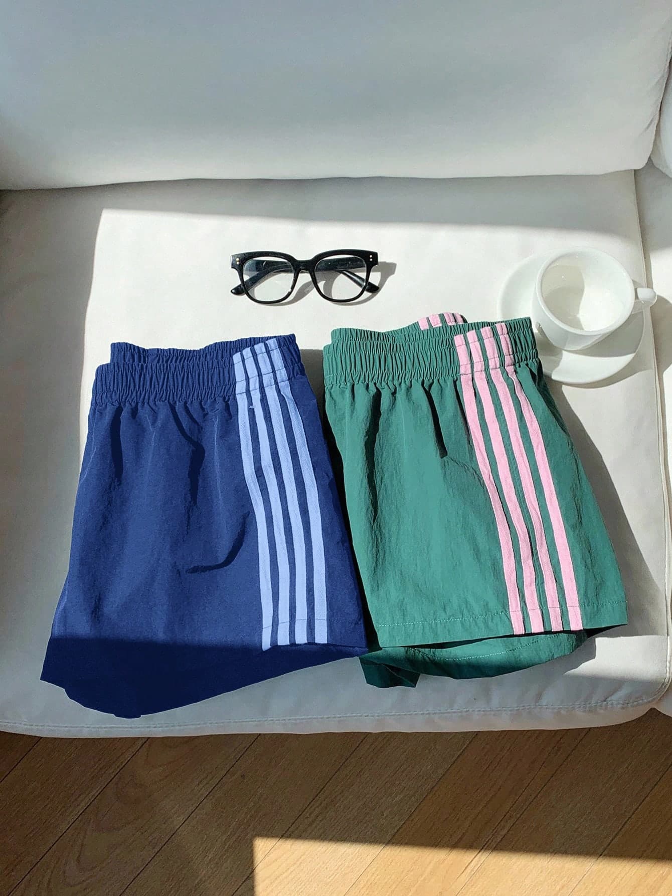 Comfortcana 2pcs Women Elastic Waist Striped Loose Casual Sports Shorts, Versatile For Daily Street Wear, Summer Women Track Shorts Shorts Set 2 Pieces Shorts Set