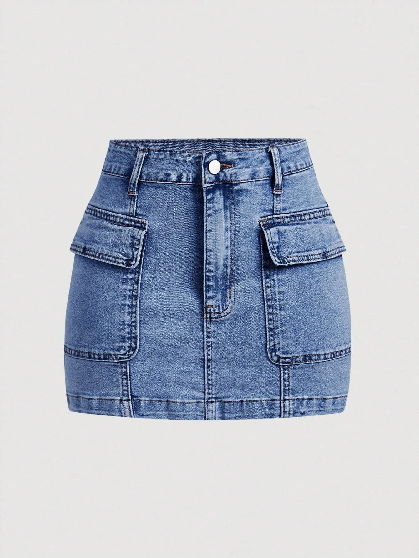 SHEIN MOD Women's Summer Casual Street Flap Pocket Denim Mini Skirt Jean Skirt Blue Denim Skirt Denim Skirt With Pockets Mini Jean Skirt