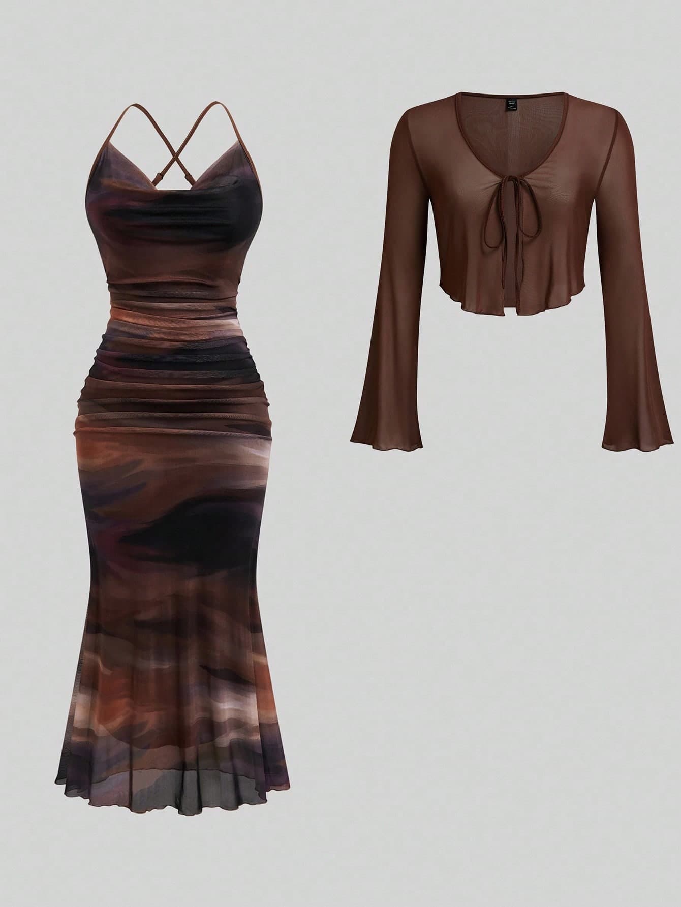 Sweetra CURVE Plus Size Casual Romantic Dress With Cover Up, 2 Pieces Set