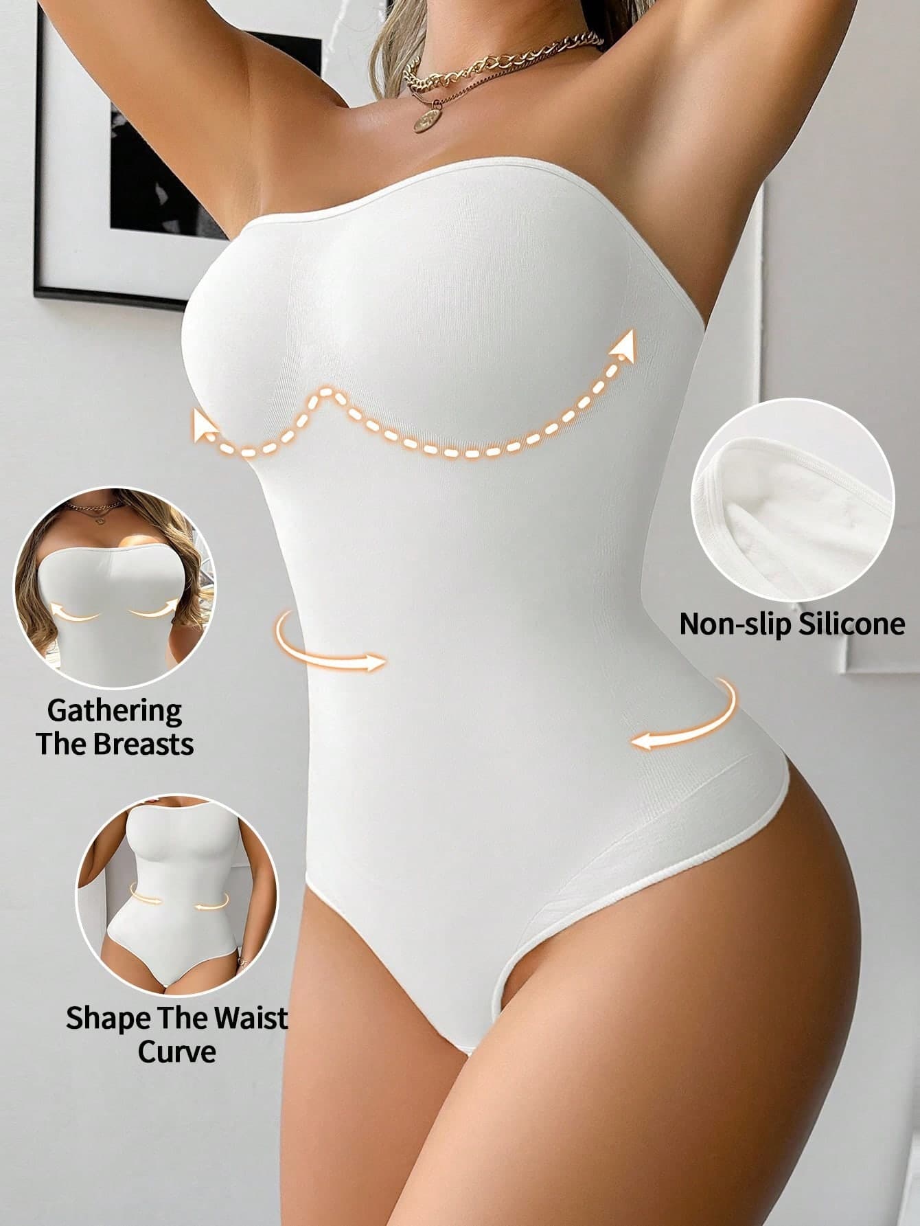 SHEIN 1pc Women Seamless Bodysuit, Anti-Slip Strapless Waist & Tummy Shaper, Single Pack
