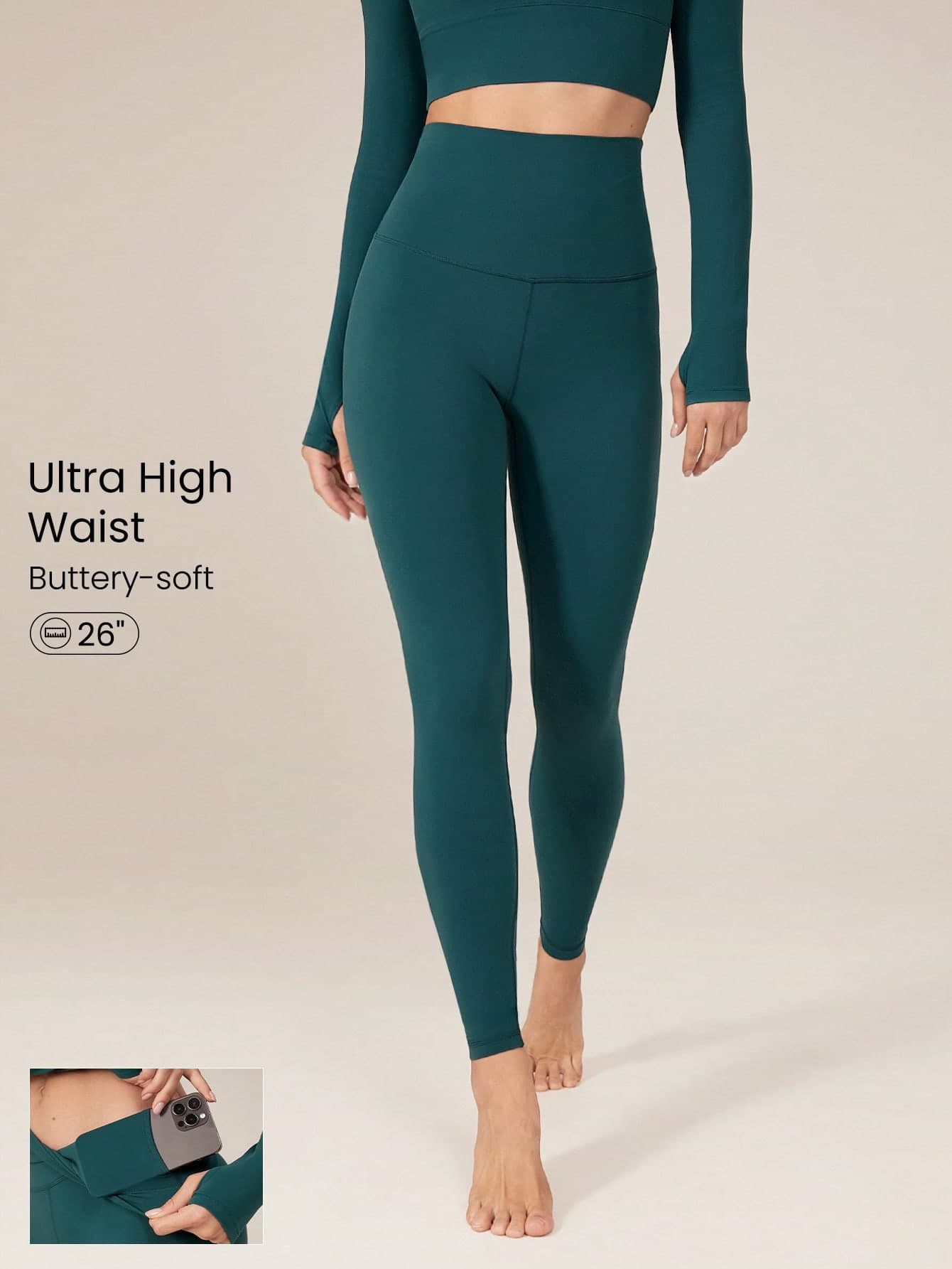 GLOWMODE 26" FeatherFit™ High Expectations Super High-Waist Pocket Leggings Gym Spring Summer