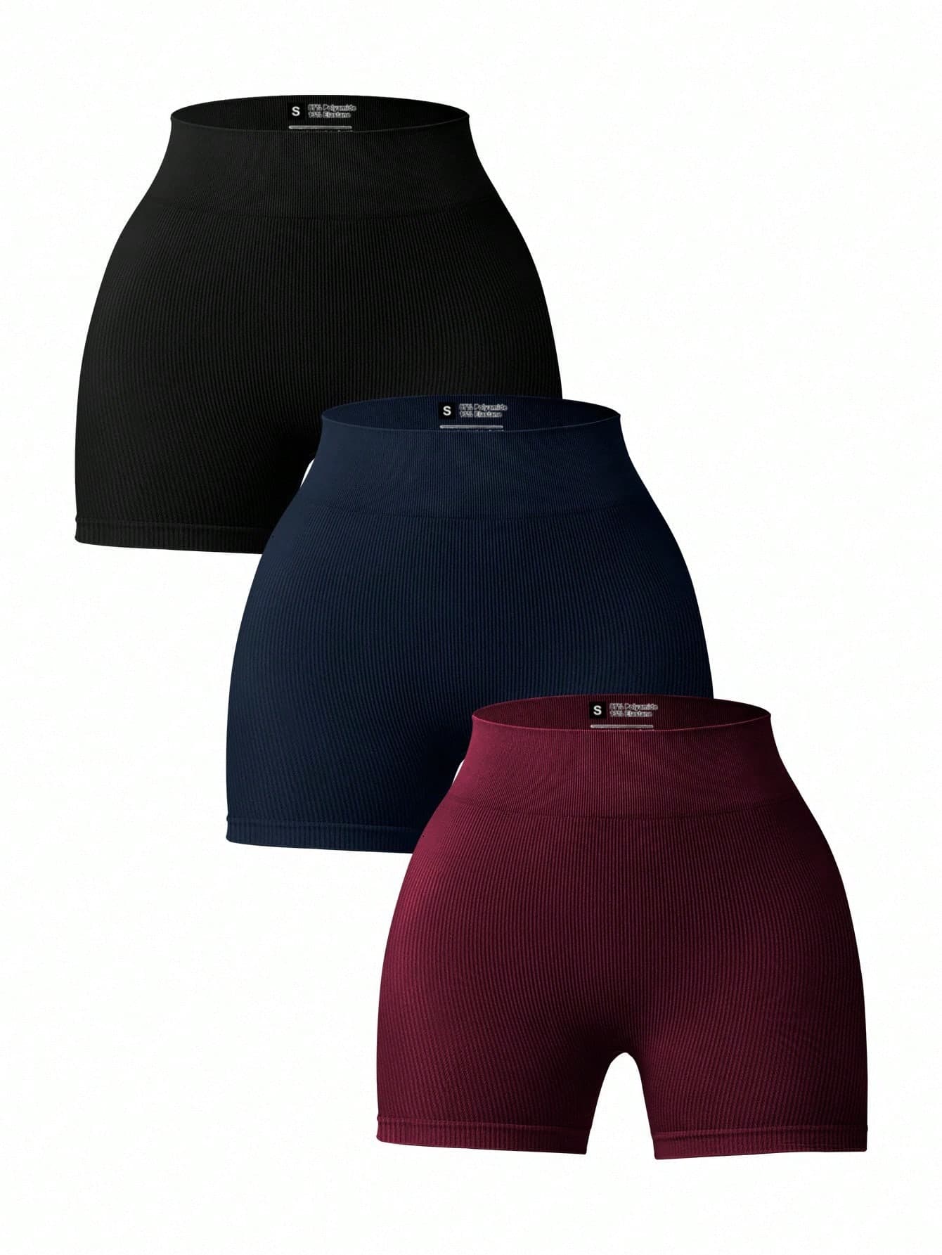 Velisys Velisys 3pcs Versatile Solid Color High Waist Seamless Sports Shorts Gym Shorts, 3 Packs For Women