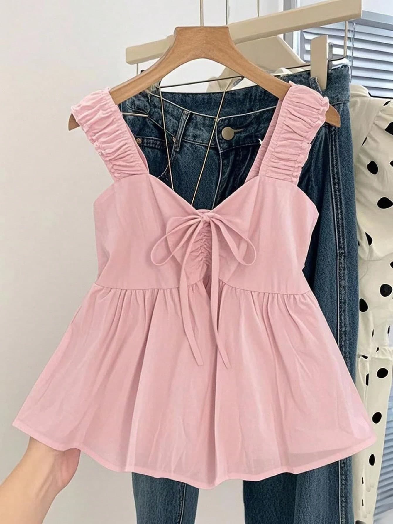 Franclia Women's Tie Bow Decor Loose Fit Camisole Clothes For University