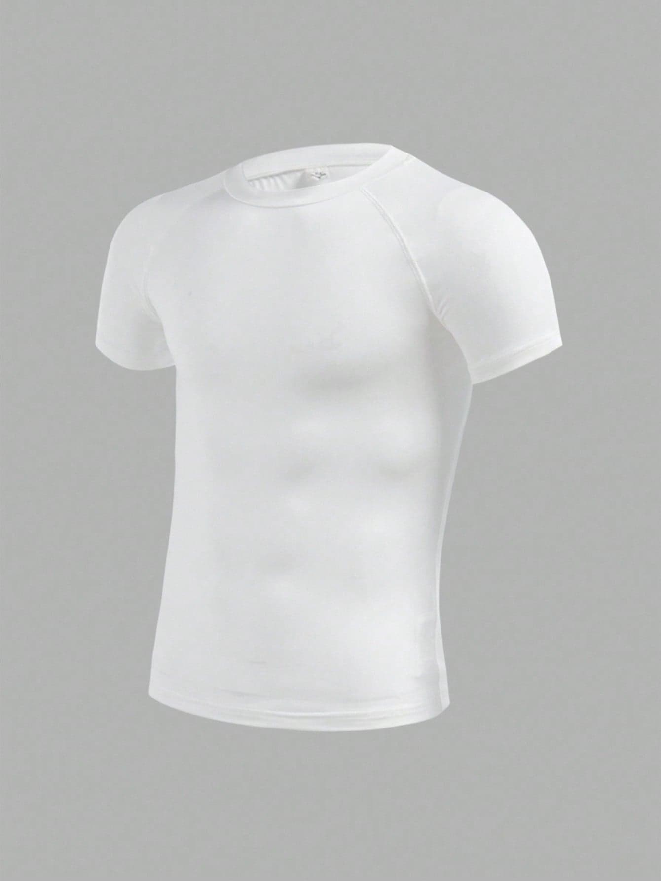 SHEIN Teen Boys' Casual Short Sleeve Sports Compression T-Shirt,All White Summer Gym Sporty Street Punk Rock Everyday Wear,Party,Music Festival,White Tee