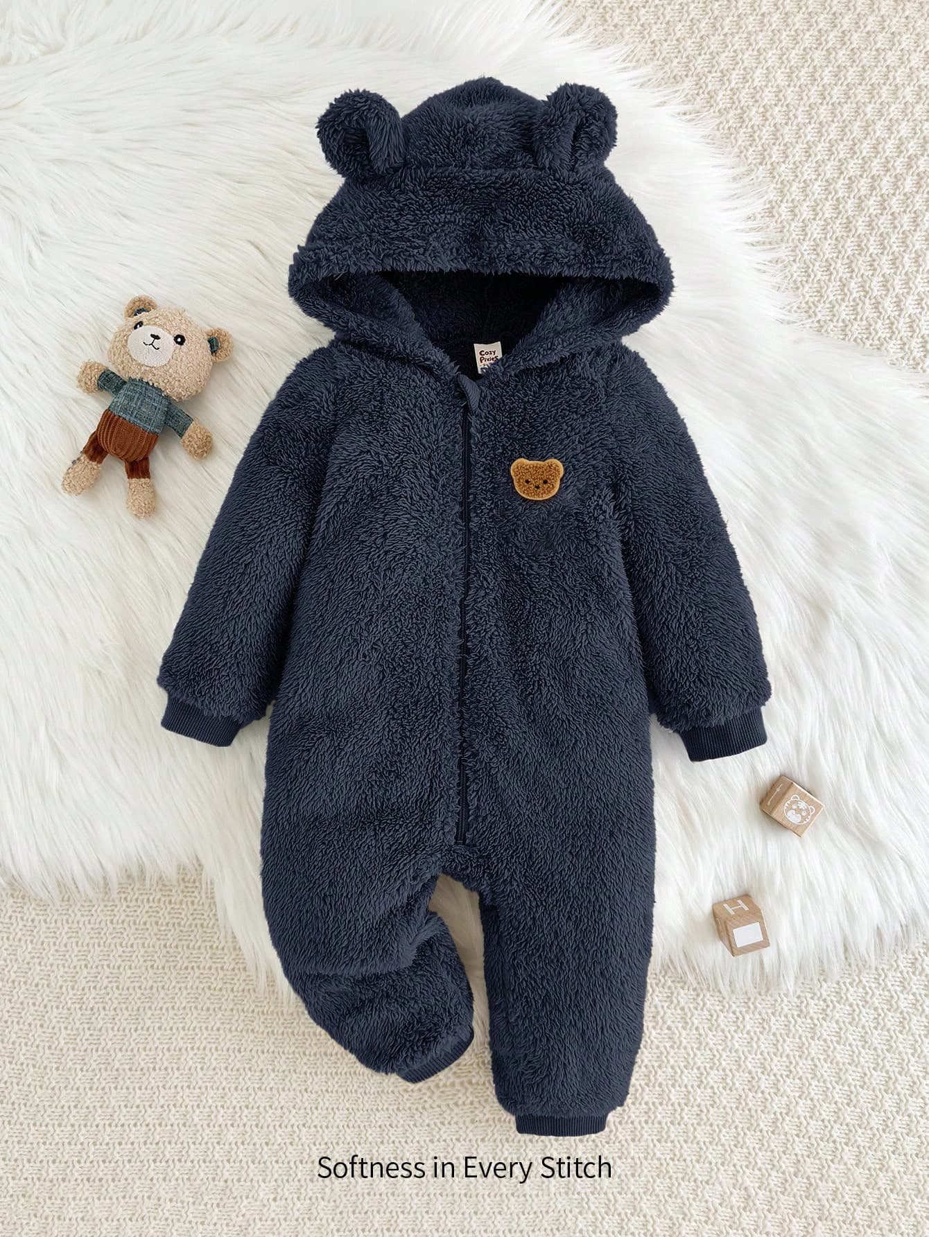 Cozy Pixies Baby Boy Cartoon Rabbit Ear Hooded Thick Jumpsuit Fall Winter