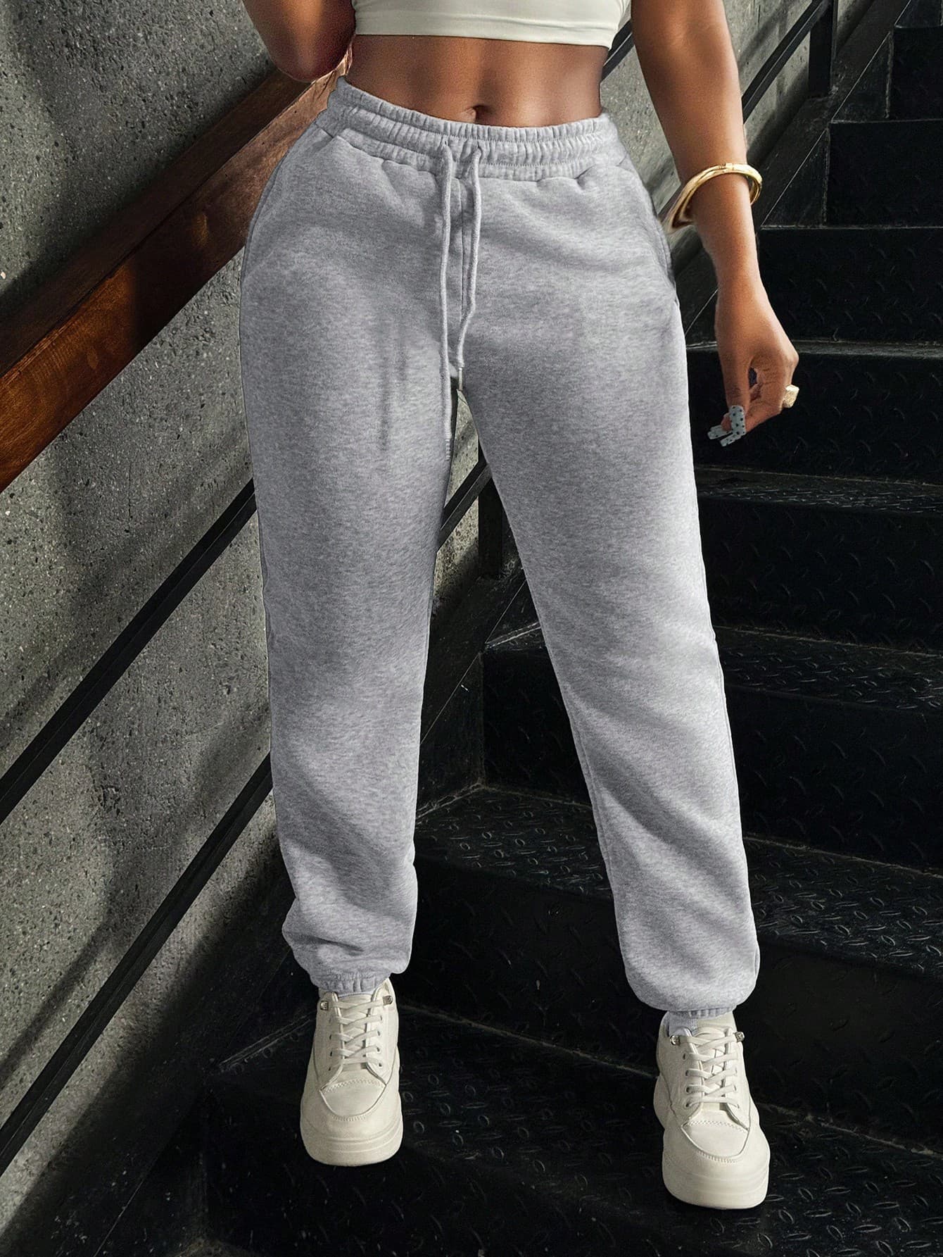 INAWLY Women Solid Color Drawstring Waist Pockets Sports Jogger Pants Graduation,Back To School Outfits,Graduation,Teacher Outfits For Women,Back To School
