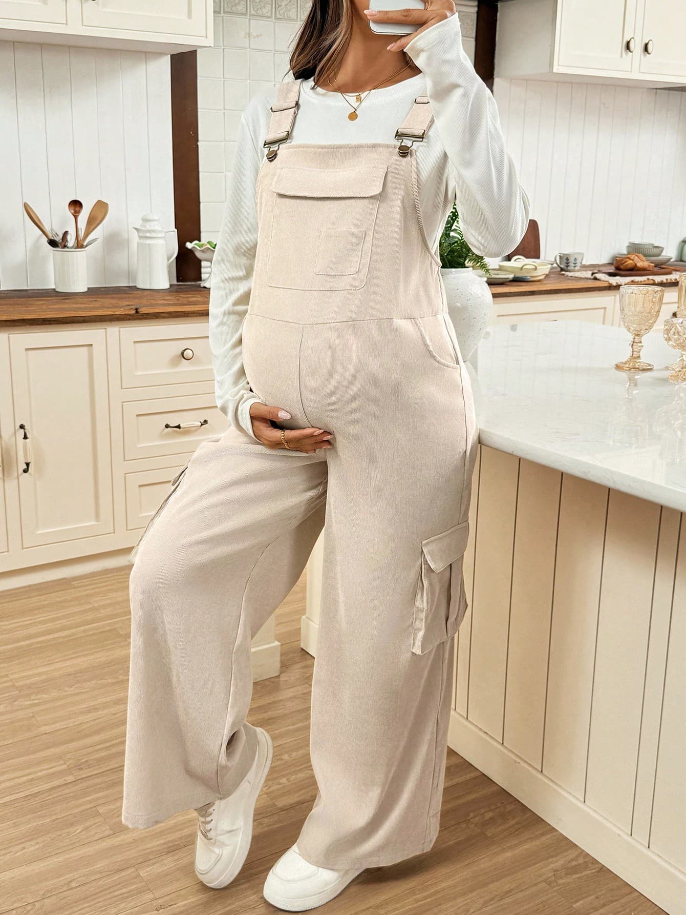 SHEIN Maternity Solid Color Pocket Casual Versatile Sleeveless Jumpsuit Fall Clothes Fall Winter Clothes Wide Leg Junpsuit Bib Overalls Women Maternity Jumpsuits Cotton Jumpsuits For Women Casual Jumpsuits For Women Maternity Overalls