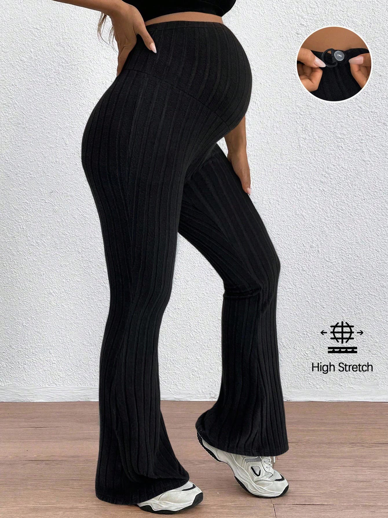 SHEIN Maternity Adjustable Waist Skinny Bell-Bottom Long Pants With Super High Waist World Cup