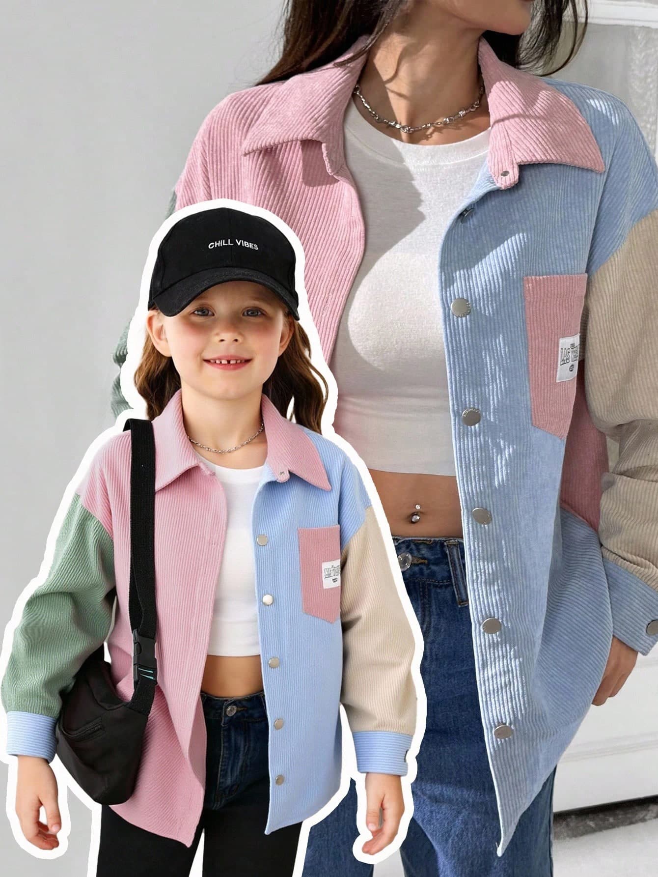 Mommy And Me Matching Casual Windbreaker Jacket, Colorblock Design, Suitable For Outings, Shopping, Spring/Autumn, Back To School