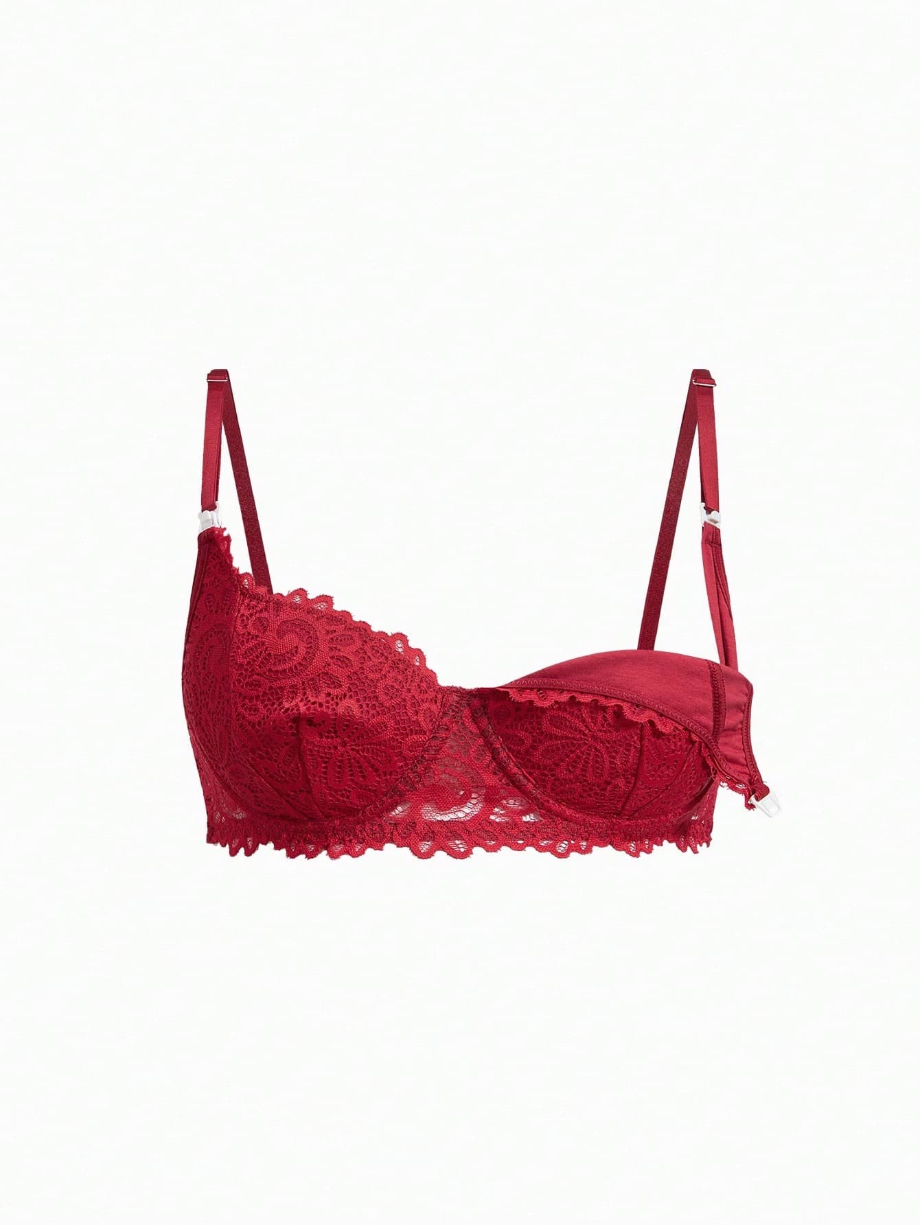 Moonlight&Mama Plain Burgundy Maternity Bra With Elegant Scallop Lace For Nursing Moms Burgundy Bralette Nursing Bra