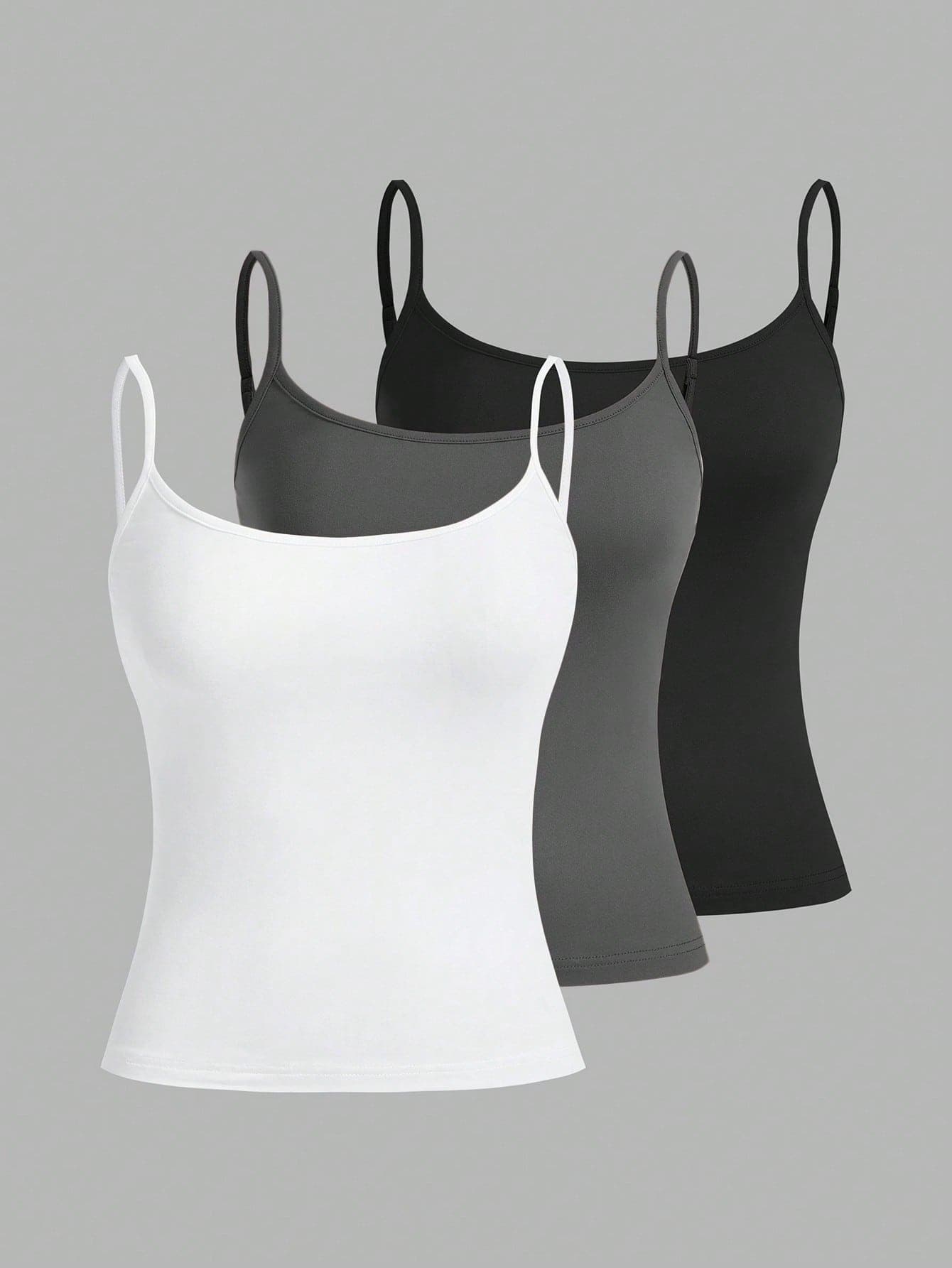 SHEIN EZwear 3pcs Casual Camisole Set, Versatile Slim Fit Tank Top For Women, Suitable For Summer