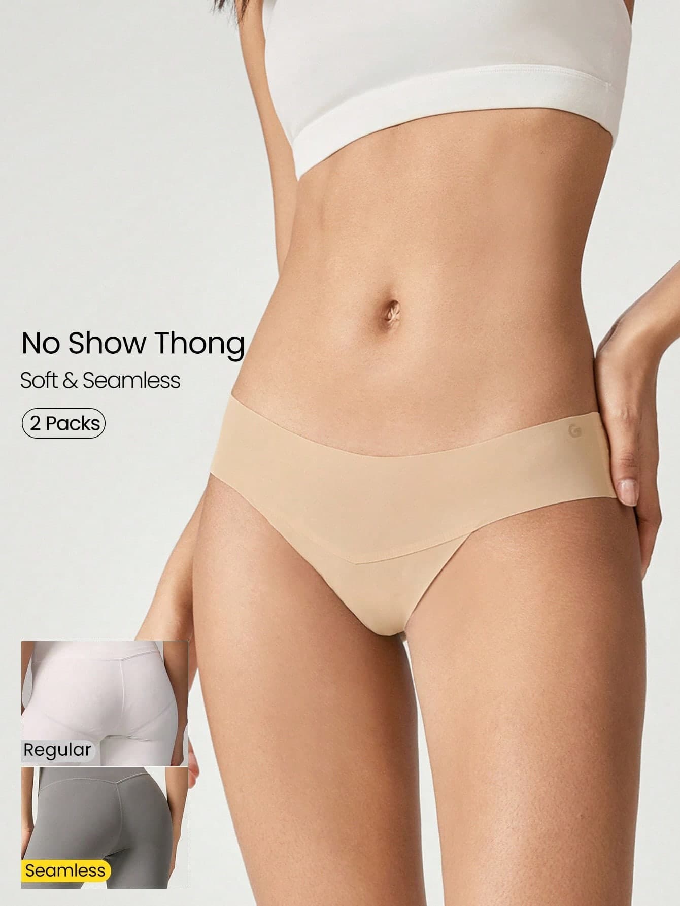 GLOWMODE 2 Packs Lightweight Breathable Sweat-Wicking Low-Waist Seamless No-Show Thong Underwear Daily Workout