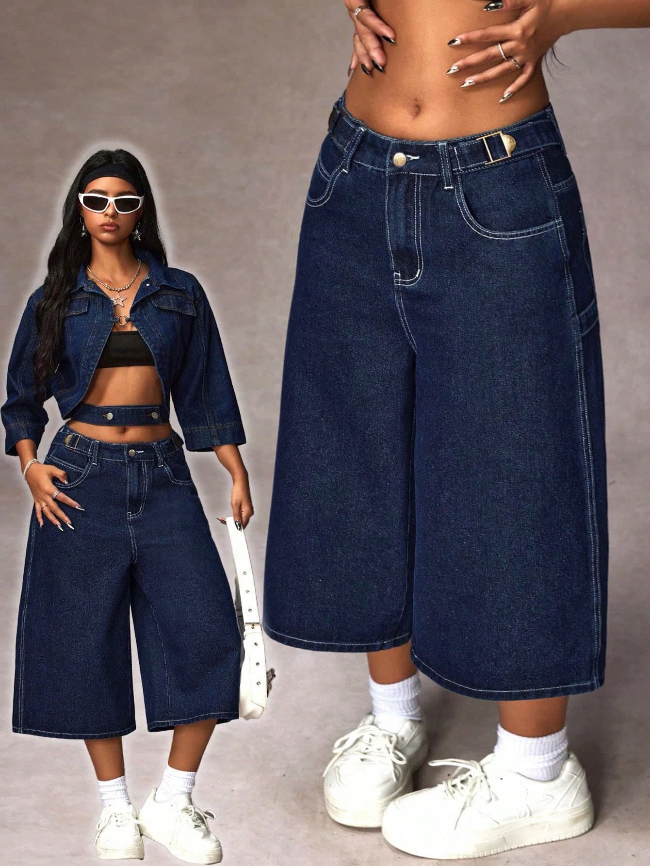 SHEIN ICON Plus Size Autumn Casual Loose Slant Pocket Wide Leg Jeans Baggy Jeans Y2k,Fall Clothes For Women
