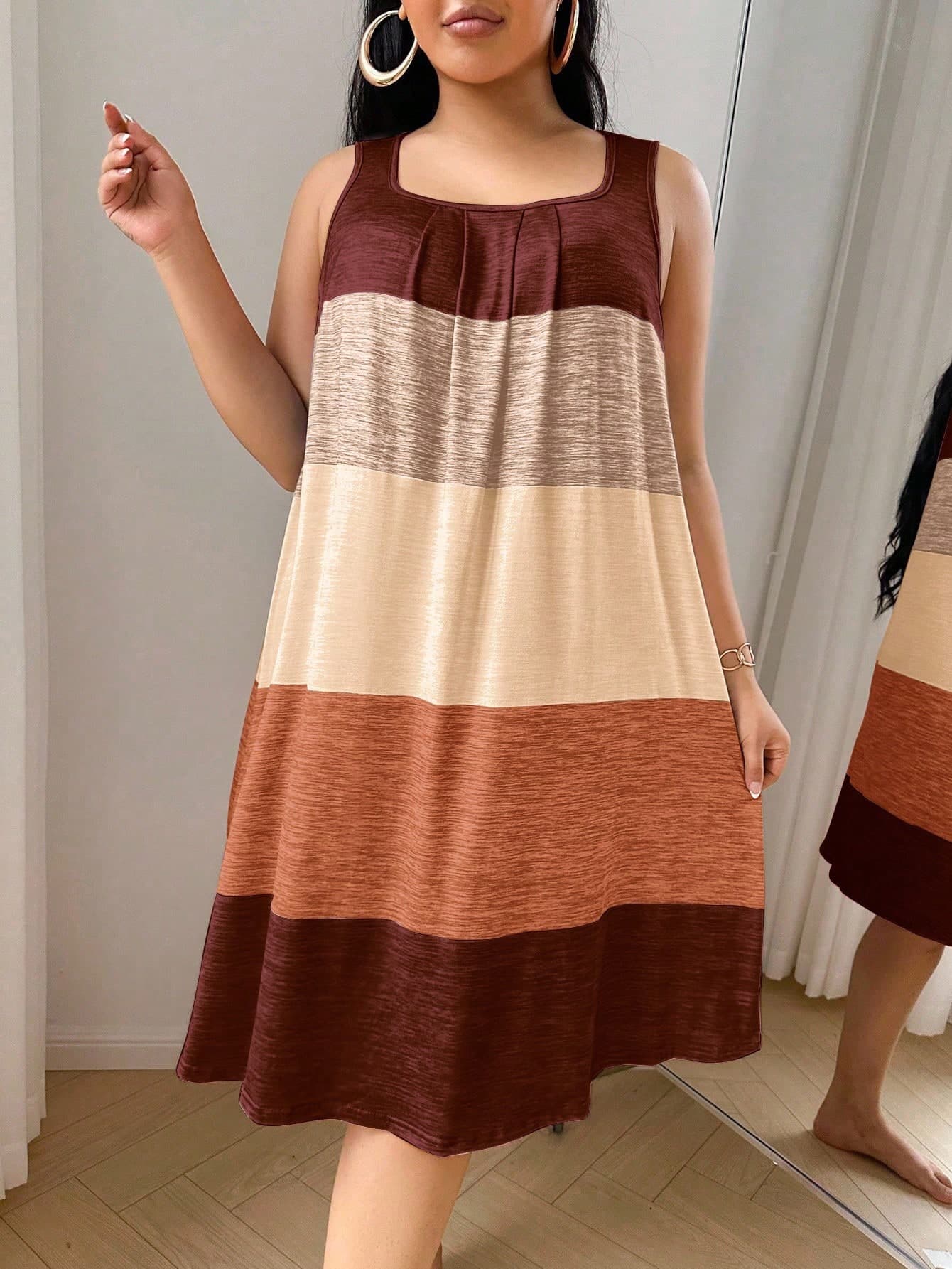 SHEIN Plus Size Colorful Striped Print Casual Nightgown, Moo Moo Night Dress