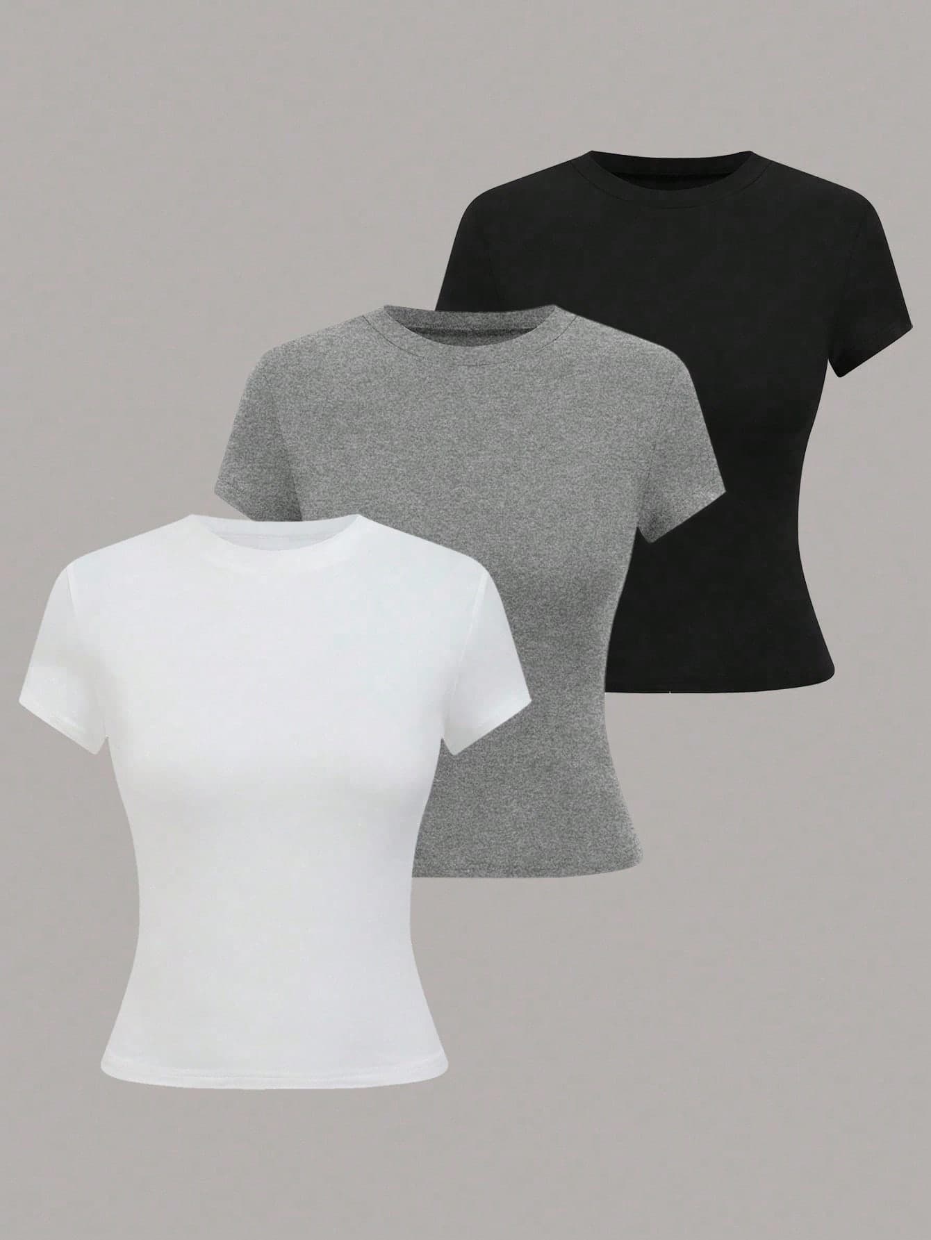 GlowEve 3pcs/Set Solid Color Fitted T-Shirts