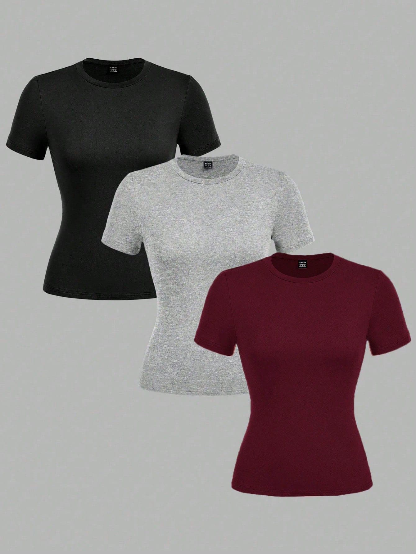 SHEIN EZwear 3pcs Women Casual Crew Neck Bodycon Long Sleeve T-Shirt Set, Suitable For SummerIn Fall/Winter