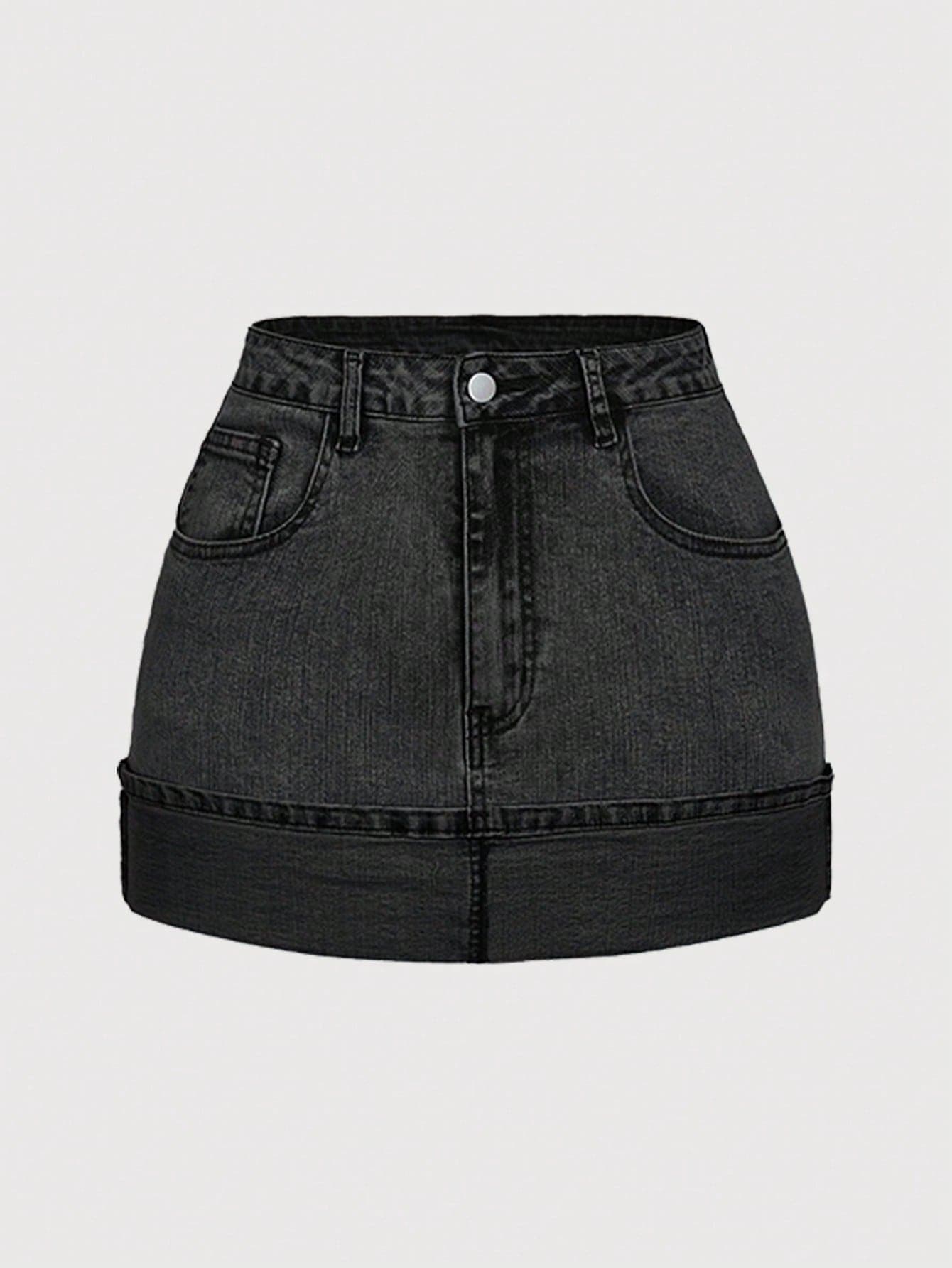 SHEIN MOD Women's Casual Washed Denim Mini Skirt, Summer
