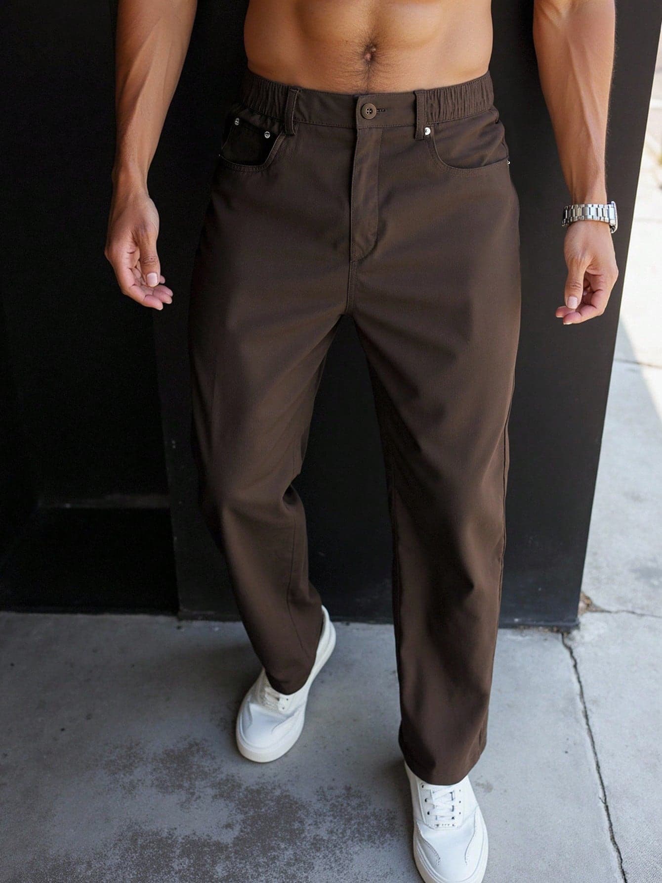 Manfinity Homme Men's Casual Solid Color Tapered Pants, Fall