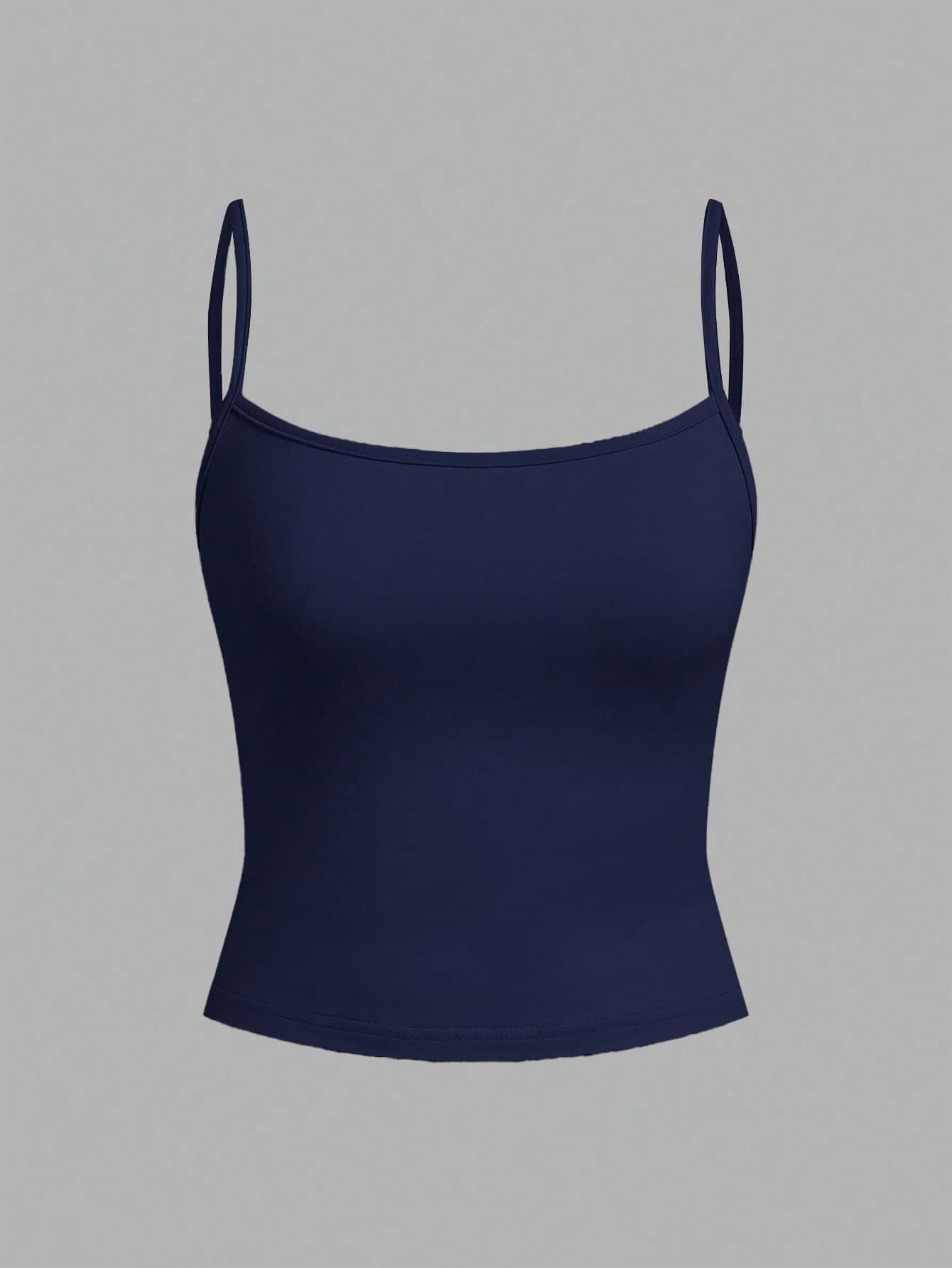 SHEIN EZwear Women's Navy Blue Casual Sexy Camisole Tank Top, Suitable For Summer