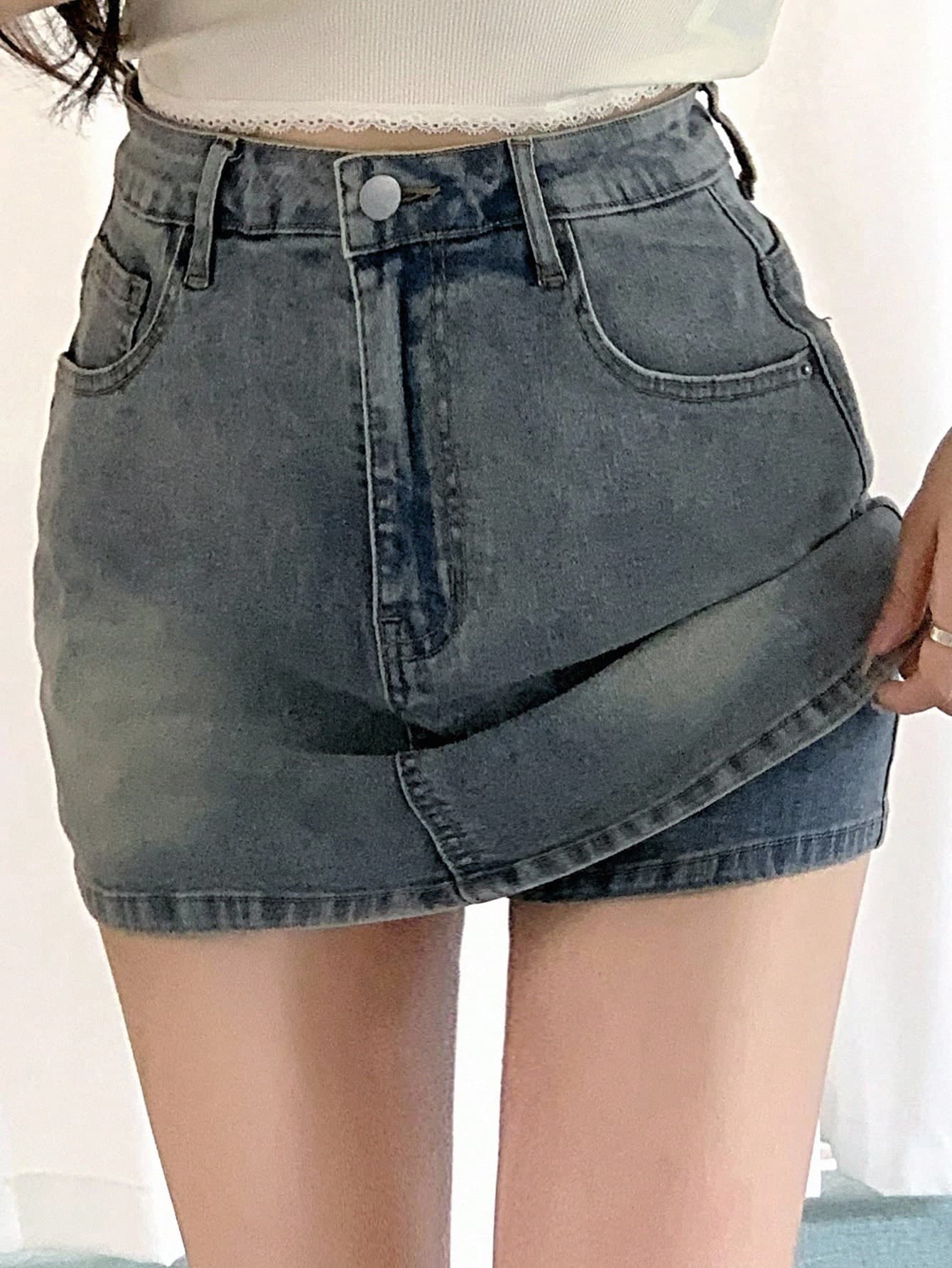 DAZY Women's Denim Skirtalls With Covered Front Pocket, Casual,Skorts Jorts