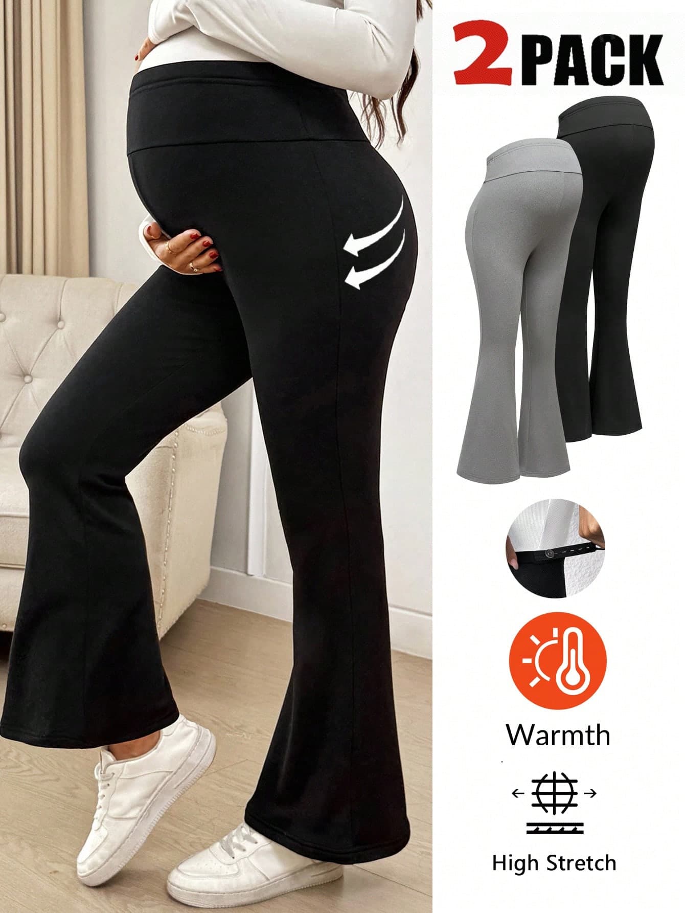 SHEIN Maternity Solid Color Adjustable Waist Casual Flare Leggings