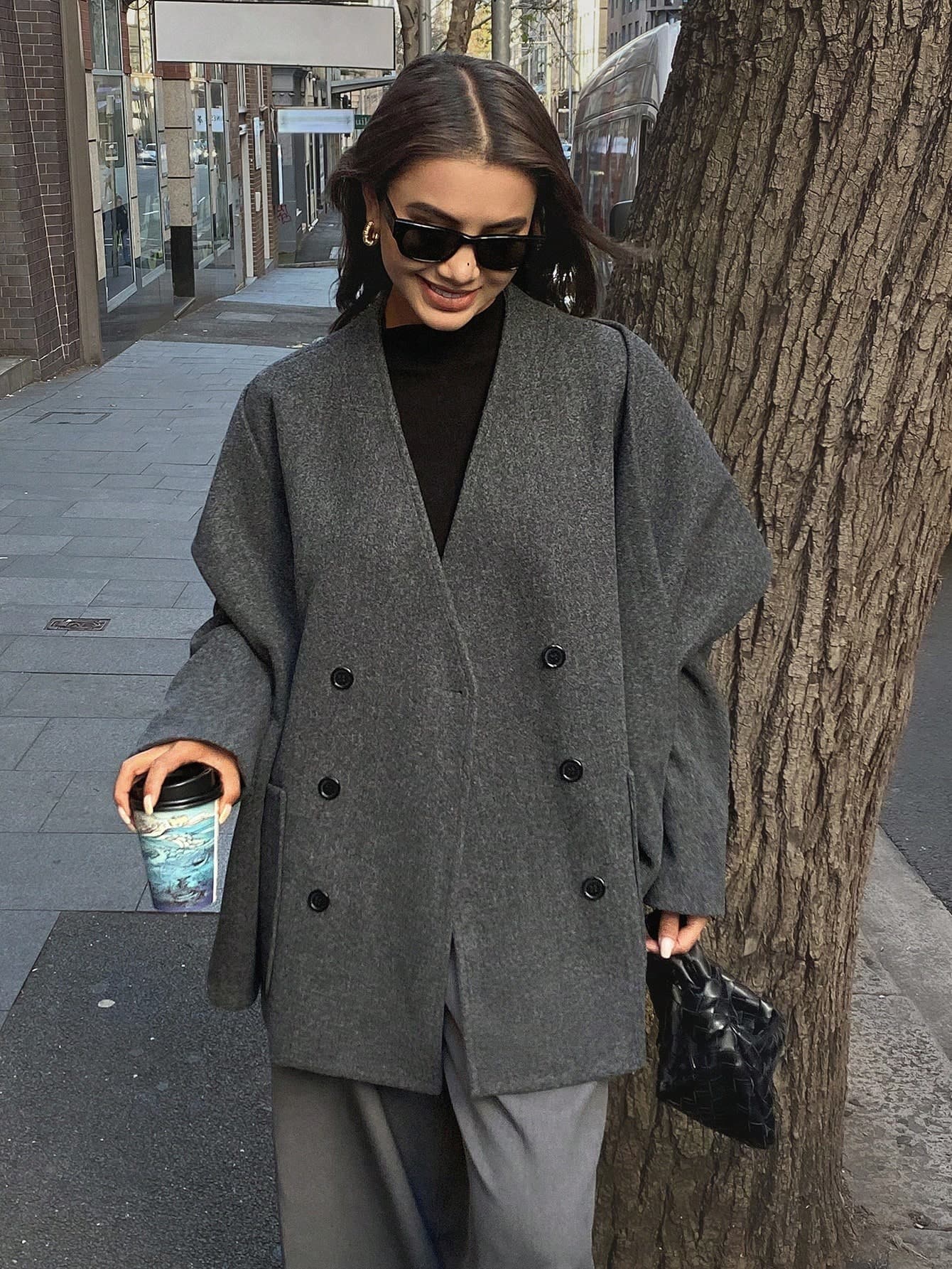 DAZY Women's Solid Color Mid-Length Overcoat, Autumn/Winter Jacket