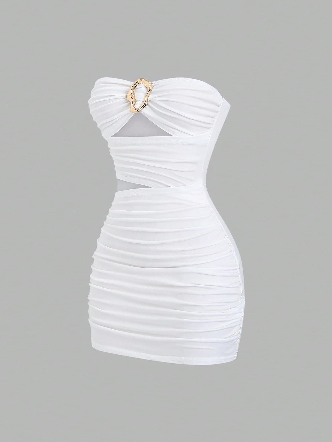 Sweetra Women's Sexy Fitted Strapless Metal Buckle Mini Dress