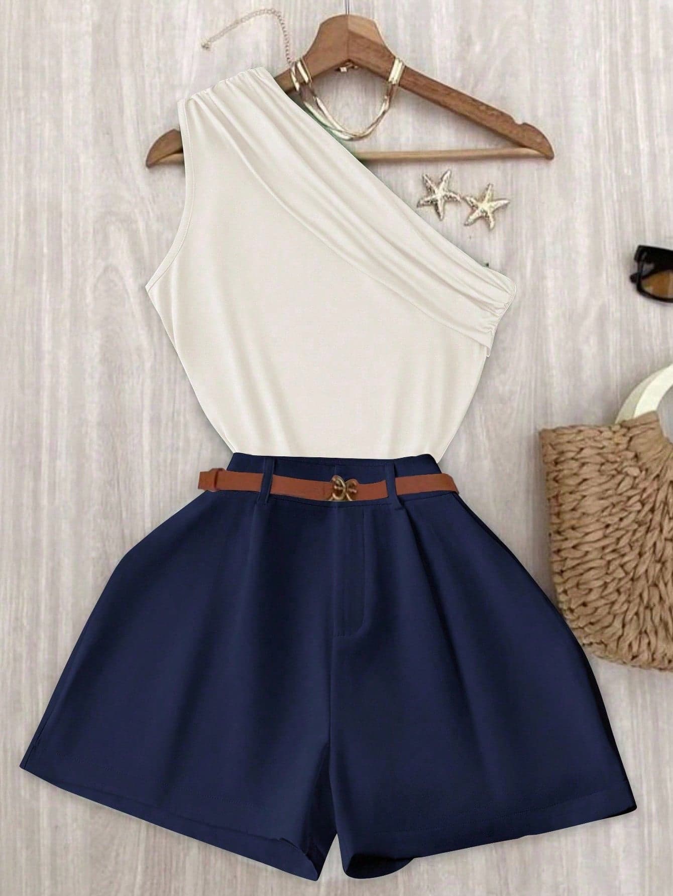 INAWLY Women's Solid Color Sleeveless Crop Top And Shorts 2 Pieces Set, Casual Summer