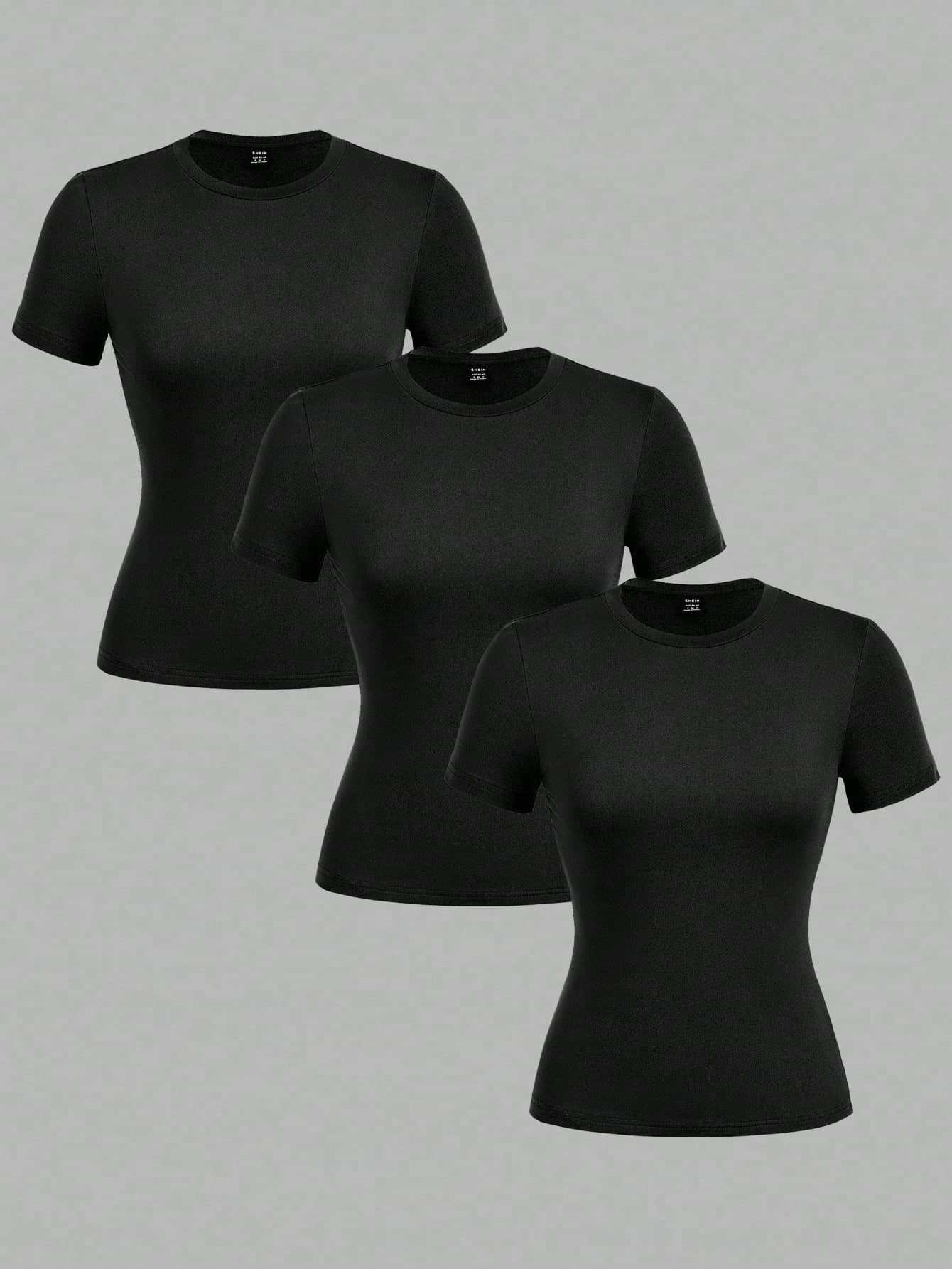 SHEIN EZwear 3pcs Women Casual Crew Neck Bodycon Long Sleeve T-Shirt Set