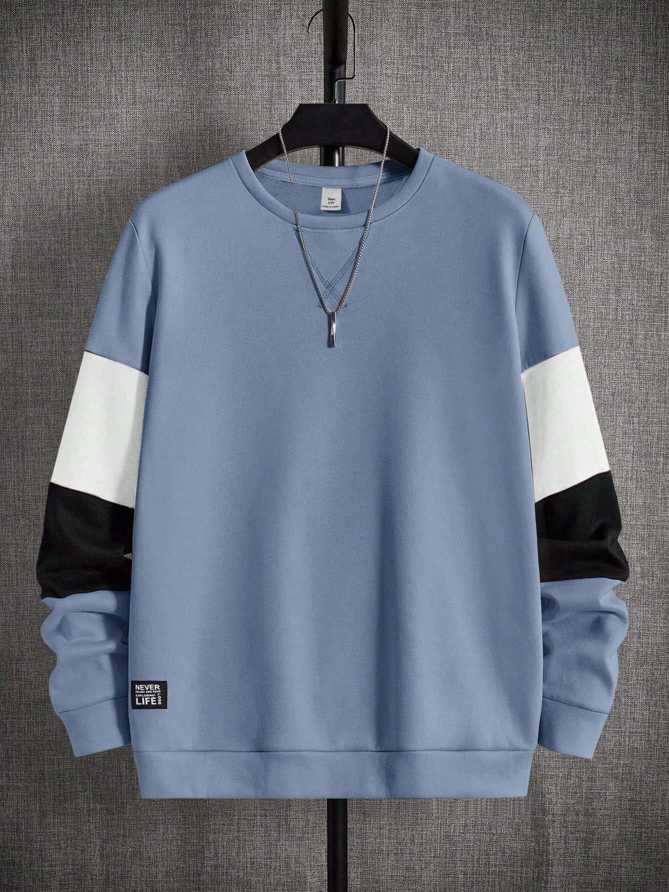 SHEIN Teens Boys' Casual Crew Neck Long Sleeve Contrast Color Block Sweatshirt, Loose Fit For Spring, Summer, Autumn, Winter, Suitable For Home & School