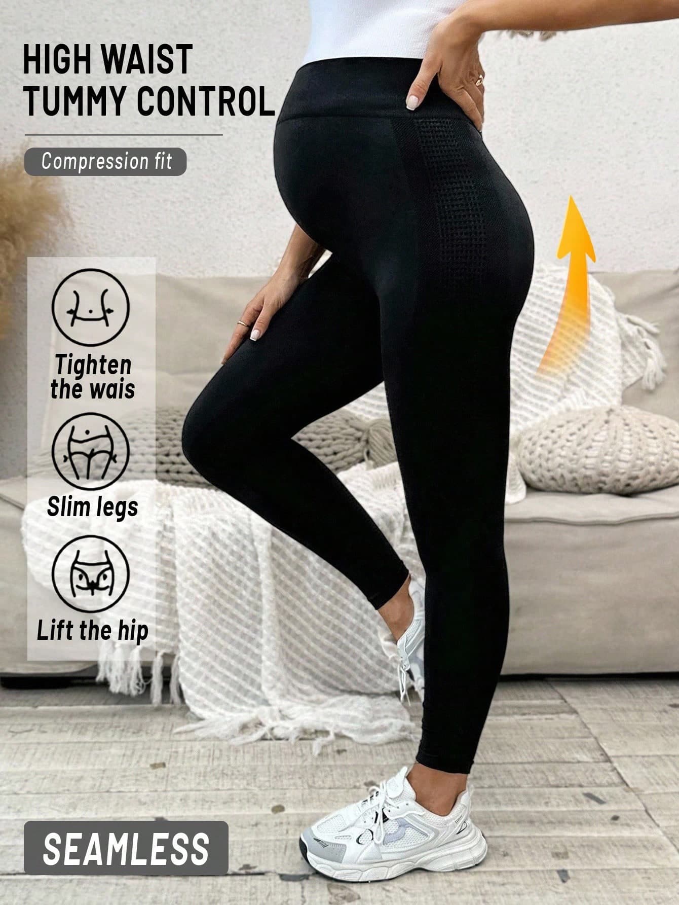 SHEIN Maternity Casual Solid Color High Waist Slim Fit Leggings