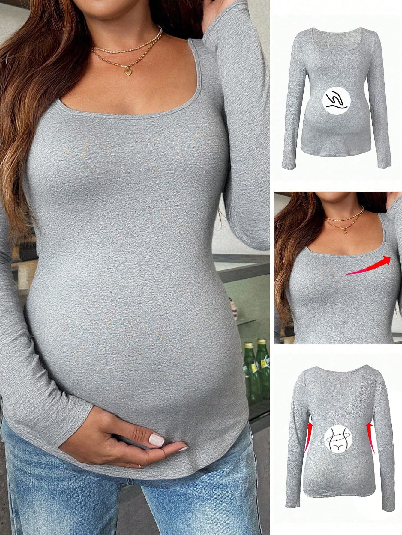 SHEIN Fall Clothes,Autumn Clothes,Maternity Autumn/Winter Clothes Maternity Maternity Casual Solid Color Slim Fit Long Sleeve T-Shirt, Autumn/Winter Pregnant Clothes Maternity Tops Women Long Sleeve Top Pregnancy Shirts