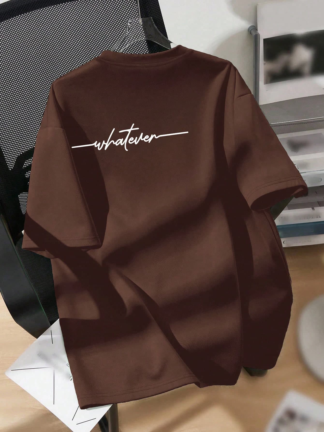 Attitoon Oversized Casual Minimalist Letter Graphic Round Neck Short Sleeve Loose T-Shirt For Women, Back Of Clothes