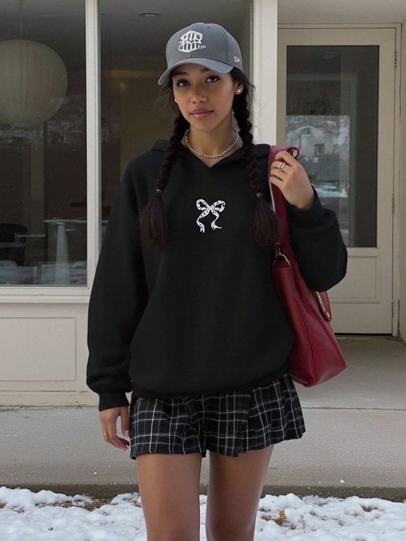 Leopard Print Bow Applique Sweatshirt, Casual For Teen Girls