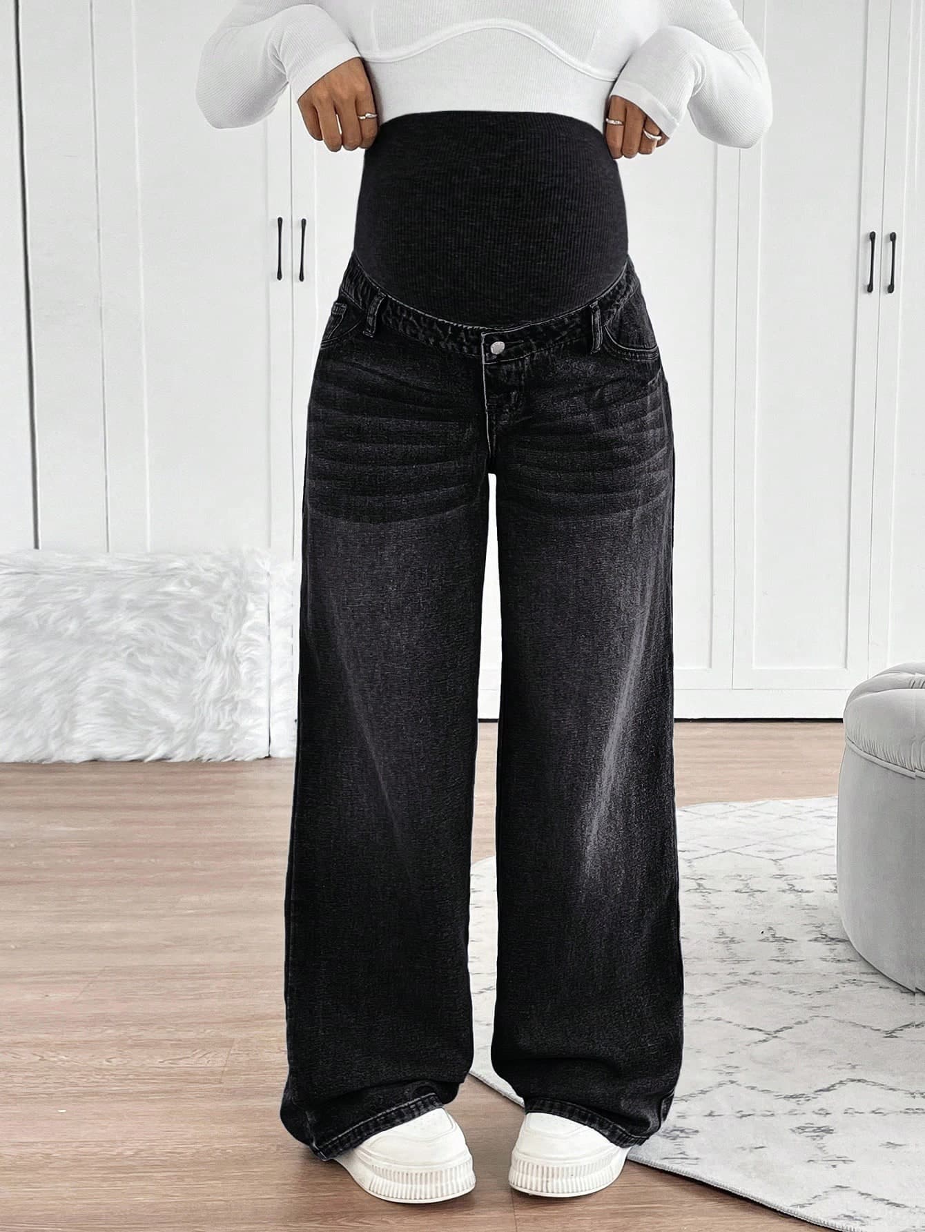 SHEIN Maternity Loose Straight Leg Casual Everyday Knit Jeans