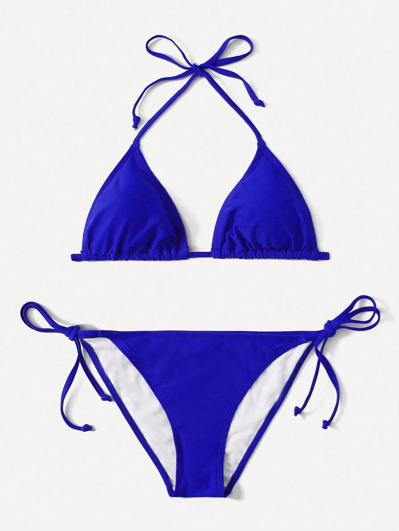 Swim Basics Summer Beach Mono Bikini Set Halter Triangle Bra & Tie Side Bottom 2 Pieces Bikini