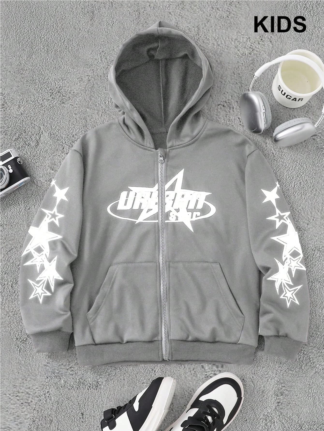 PAVTROS Boys' Star Print High Street Zip-Up Hooded Jacket Fall Winter