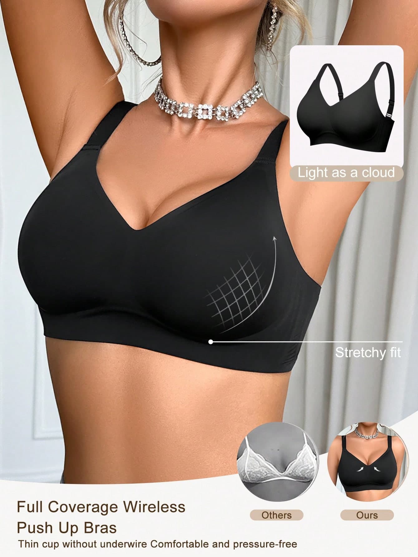 SHEIN 1pc Women's Minimalist Comfortable Seamless Jelly Gel Wireless Bra With Removable Pads