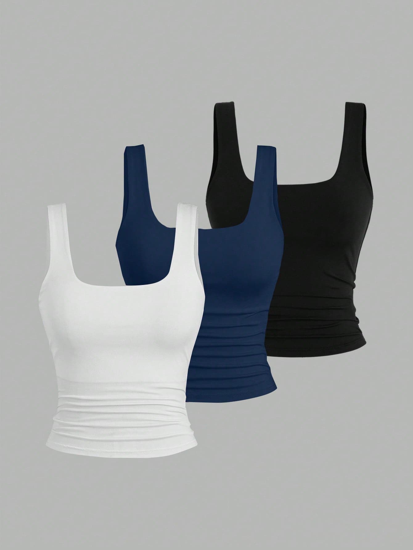 Sweetra Women's Solid Color Square Neck Pleated Casual Camisole