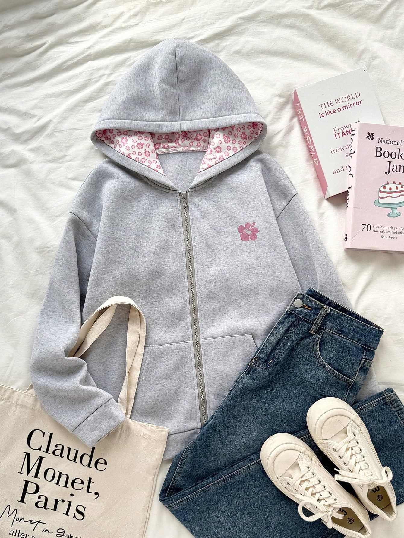 SHEIN Sparklyn Teen Girl Sweet Cute Cherry Pattern Pink Zip-Up Jacket With Thermal Lining, Warm Sweatshirt For Autumn/Winter