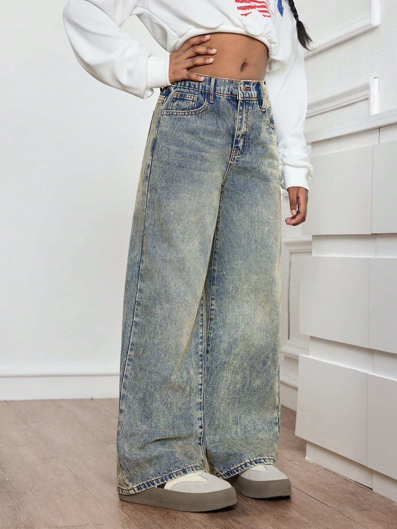 Tween Girl Fashion Casual Y2k Vintage Cool Street Returns To School College Nostalgic Blue Denim Loose And Comfortable Jeans Dailywear Winter And Fall Rave Festival And Streetwear Jeans Wide Leg Loose Jeans Baggy