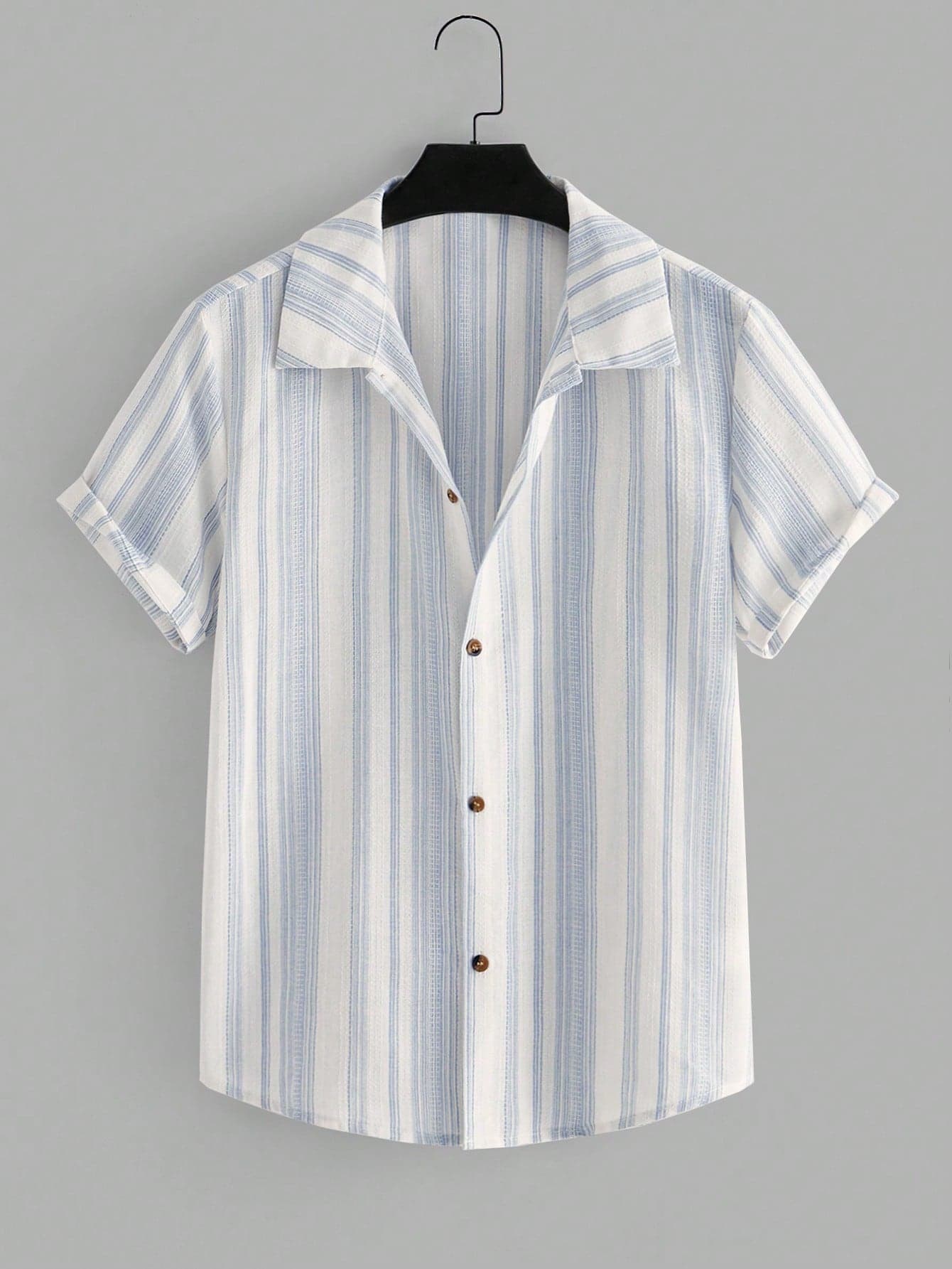 StoneGrade Men's Striped Print Button-Front Casual Versatile Short Sleeve Shirt