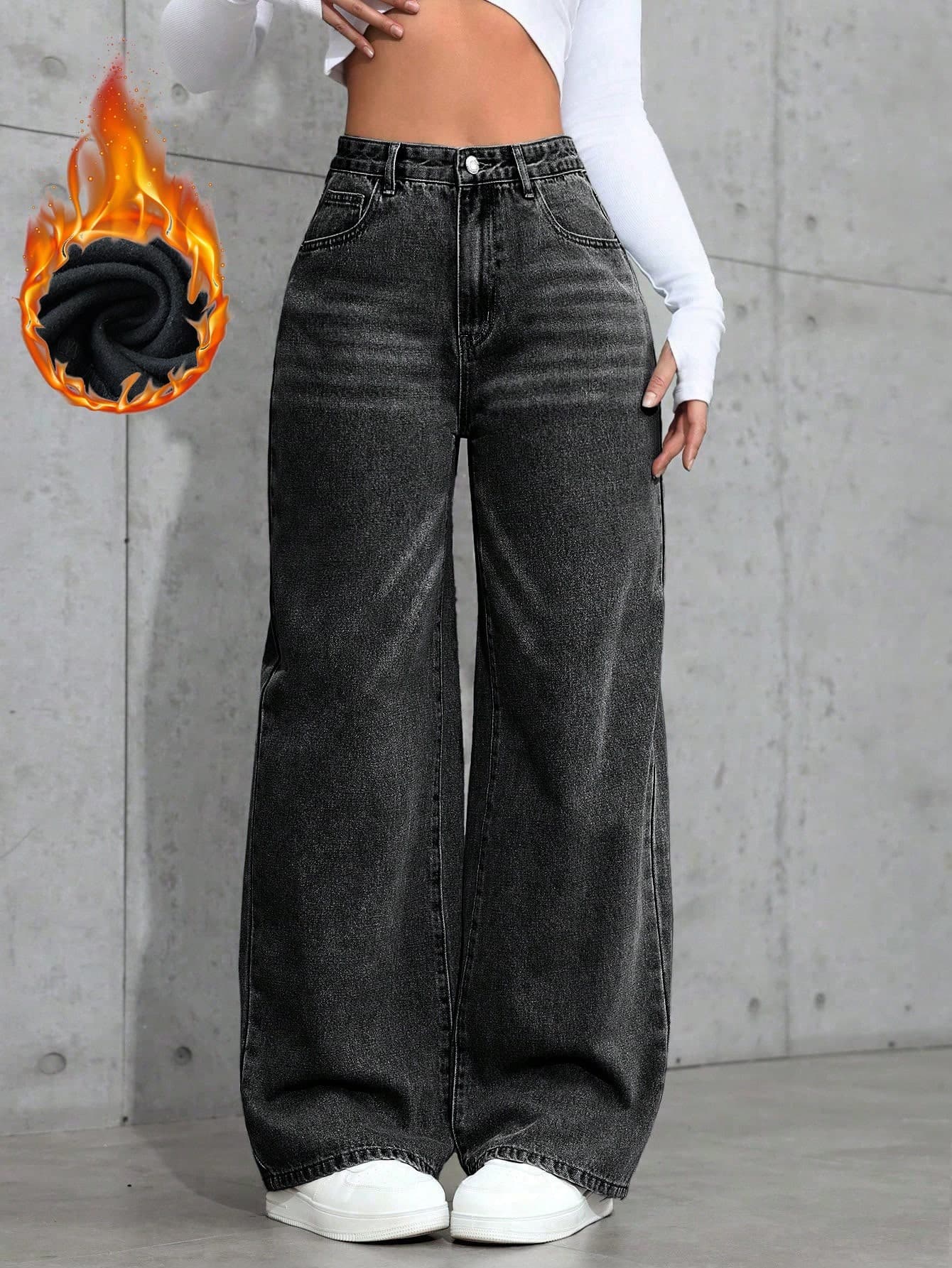 SHEIN ICON Casual Washed High Waist Wide Leg Jeans