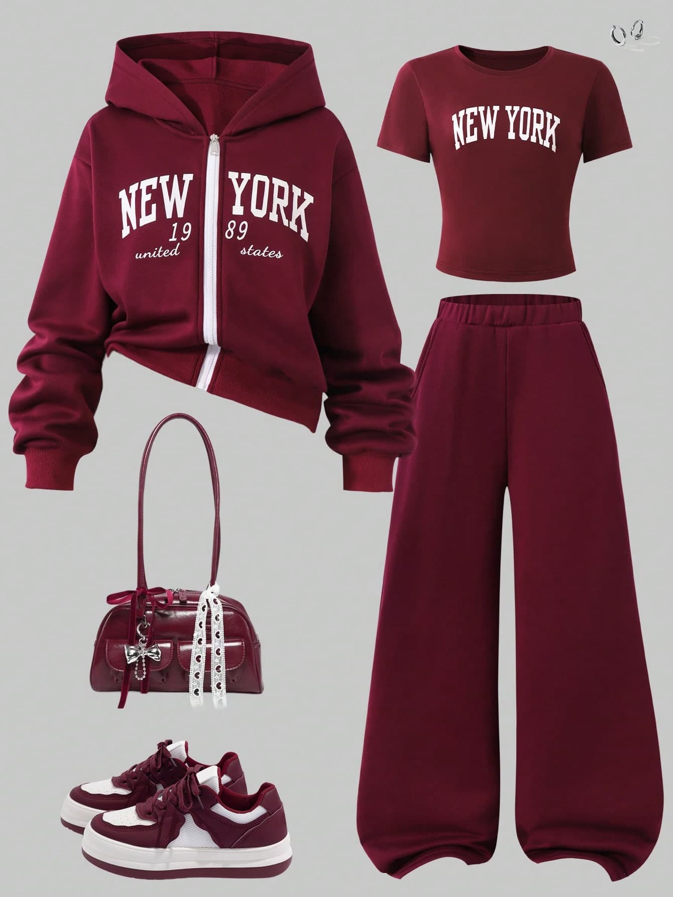 SHEIN 3pcs/Set Teens Girls Casual Versatile Thermal Lined Zip-Up Jacket,Letter Print Tee & Flared Pants Set,Autumn,Athletic,Holiday,Back-To-School Outdoor