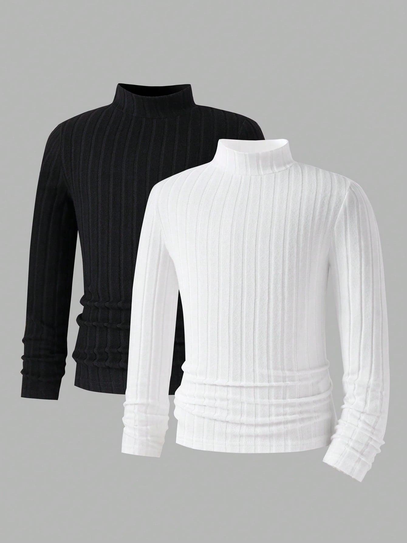 Vacaura 2pcs/Set Teenage Boys/Boy Ribbed Knit Long Sleeve Turtleneck Tops, Versatile Autumn/Winter New Arrivals