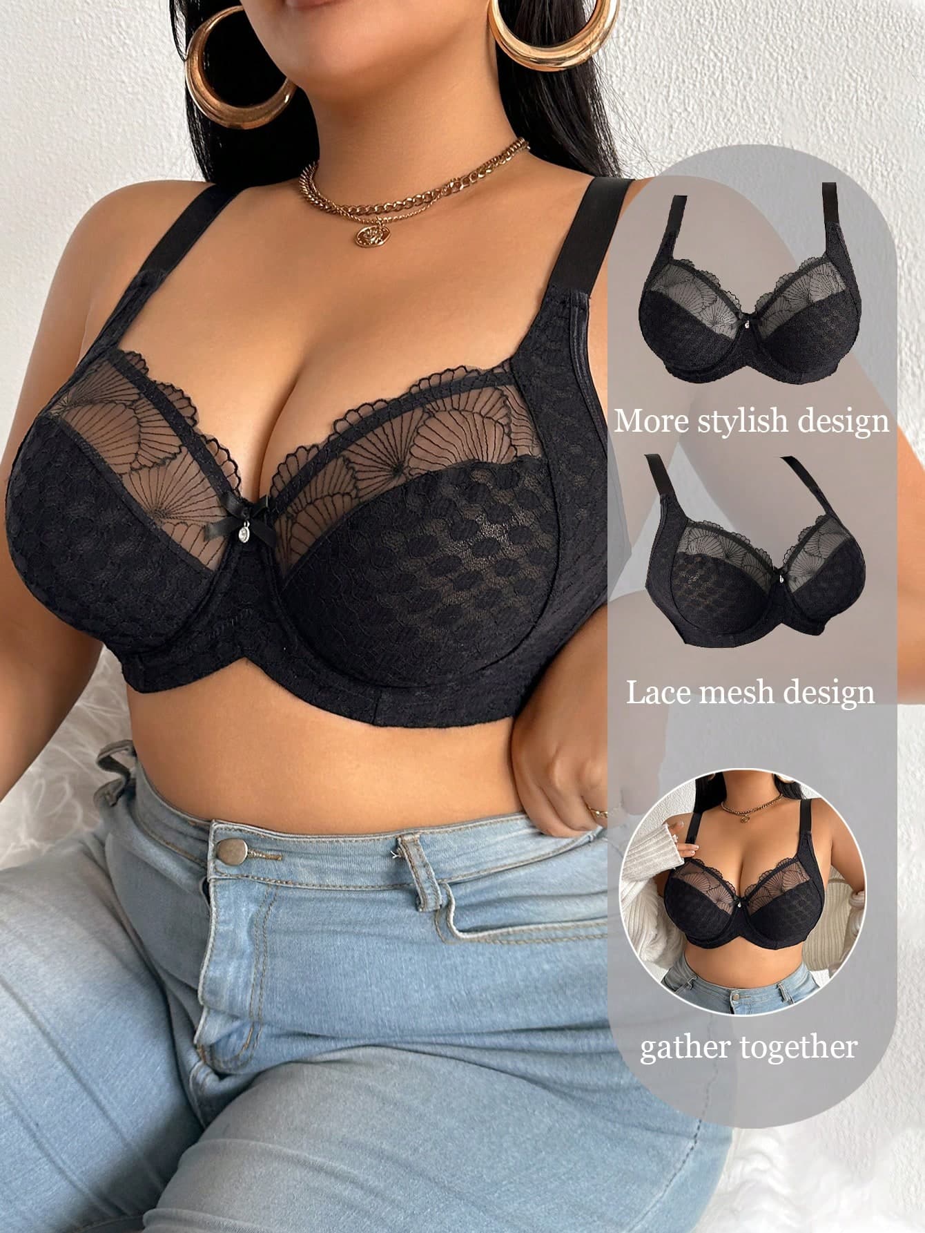 Plus Size Lace Patchwork Underwire Bra