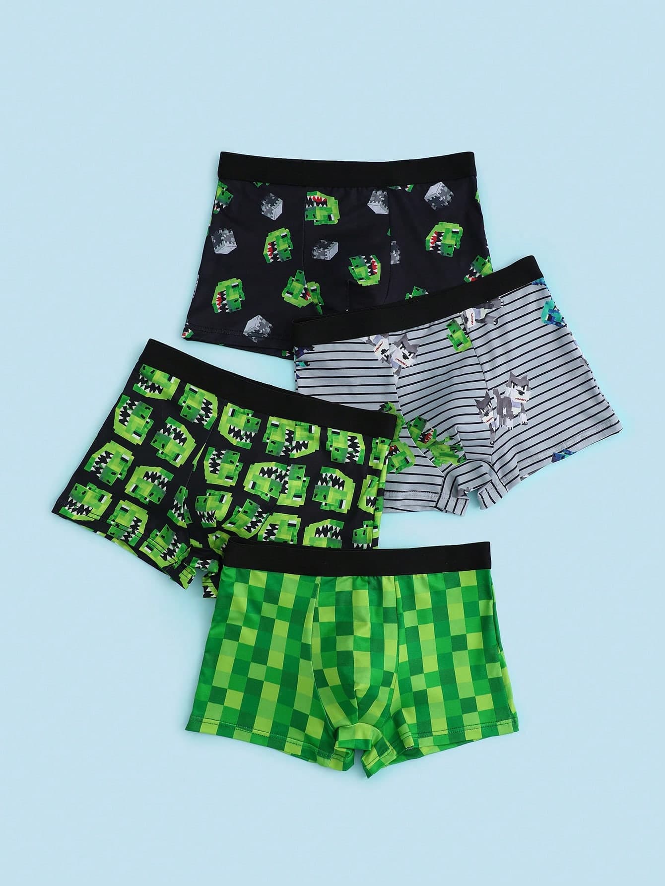 SHEIN 4pcs/Pack Cartoon Dinosaur Print Comfortable Soft Boxer Briefs For Teenage Boys