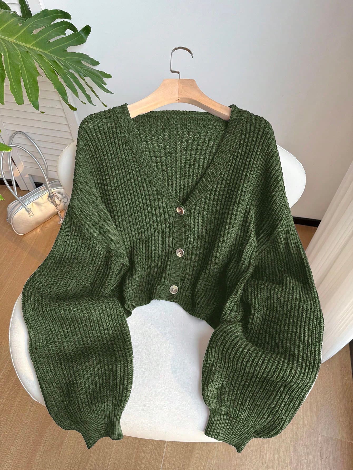 SHEIN EZwear Olive Green Plus Size Women Casual Drop Shoulder Long Sleeve Sweater, Autumn/Winter