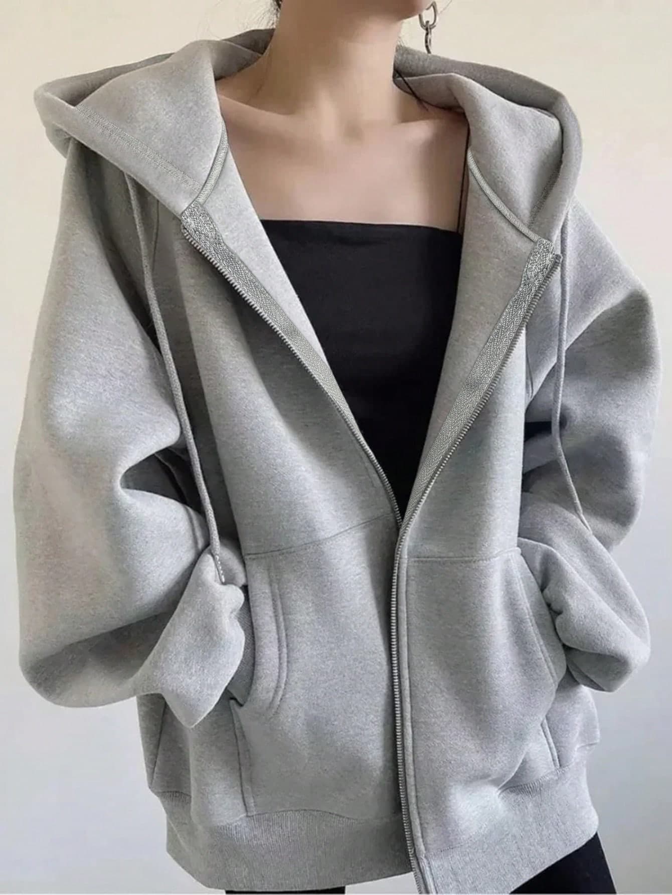 INAWLY Plus Size Women Loose Casual Hooded Zip-Up Cardigan Fall