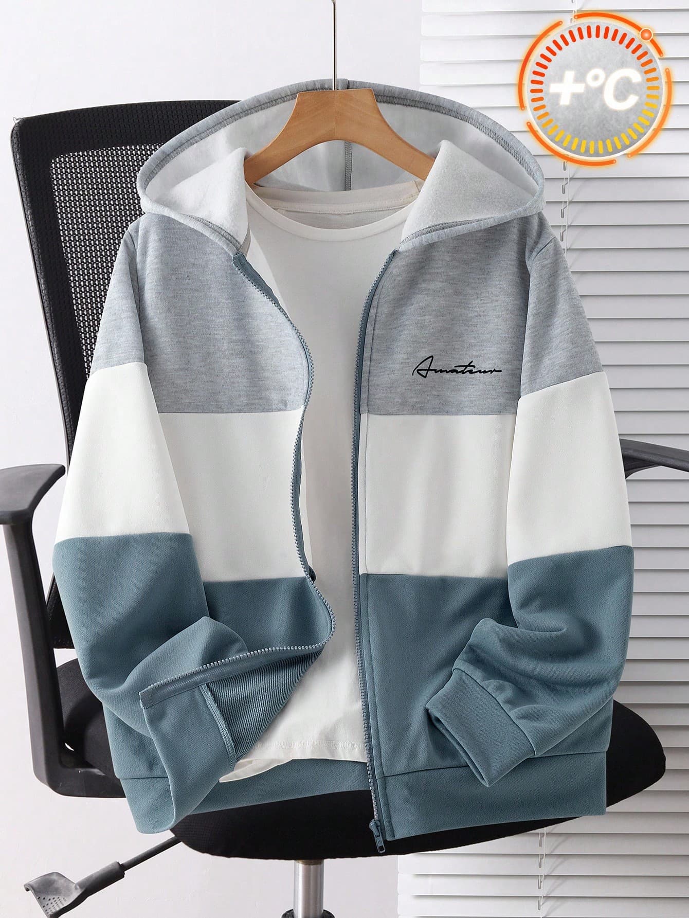 SHEIN Teen Boy Colorblock Patchwork Sweatshirt Jacket,Loose Casual Long Sleeve Grey Autumn Top For Winter,Streetwear,Back-To-School,Christmas Outings